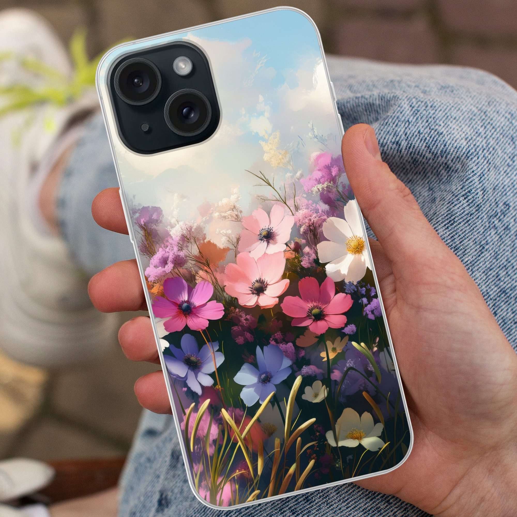MuchoWow Handyhülle für Apple iPhone 15 Blumen - Bunt - Blühend, Smartphone-Bumper, Print, Handy Schutzhülle Dünn