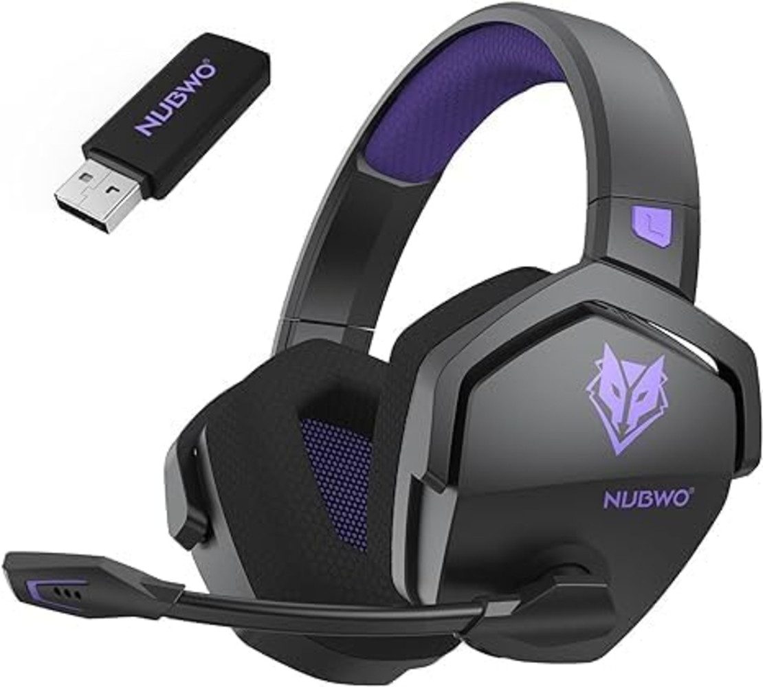 NUBWO mit Mikrofon für PS5 PS4 PC 100h Akku Gaming-Headset (Die IPX8 wasserdichten Kopfhörer schützen zuverlässig vor Schweiß und Regen bei intensiven Sporteinheiten und Outdoor Aktivitäten., 2,4 GHz + BT Gaming Kopfhörer mit 50mm Treiber & langer Laufzeit)
