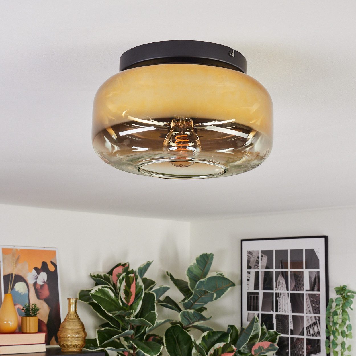 hofstein Deckenleuchte 1-flammige Deckenlampe aus Metall/Glas günstig online kaufen