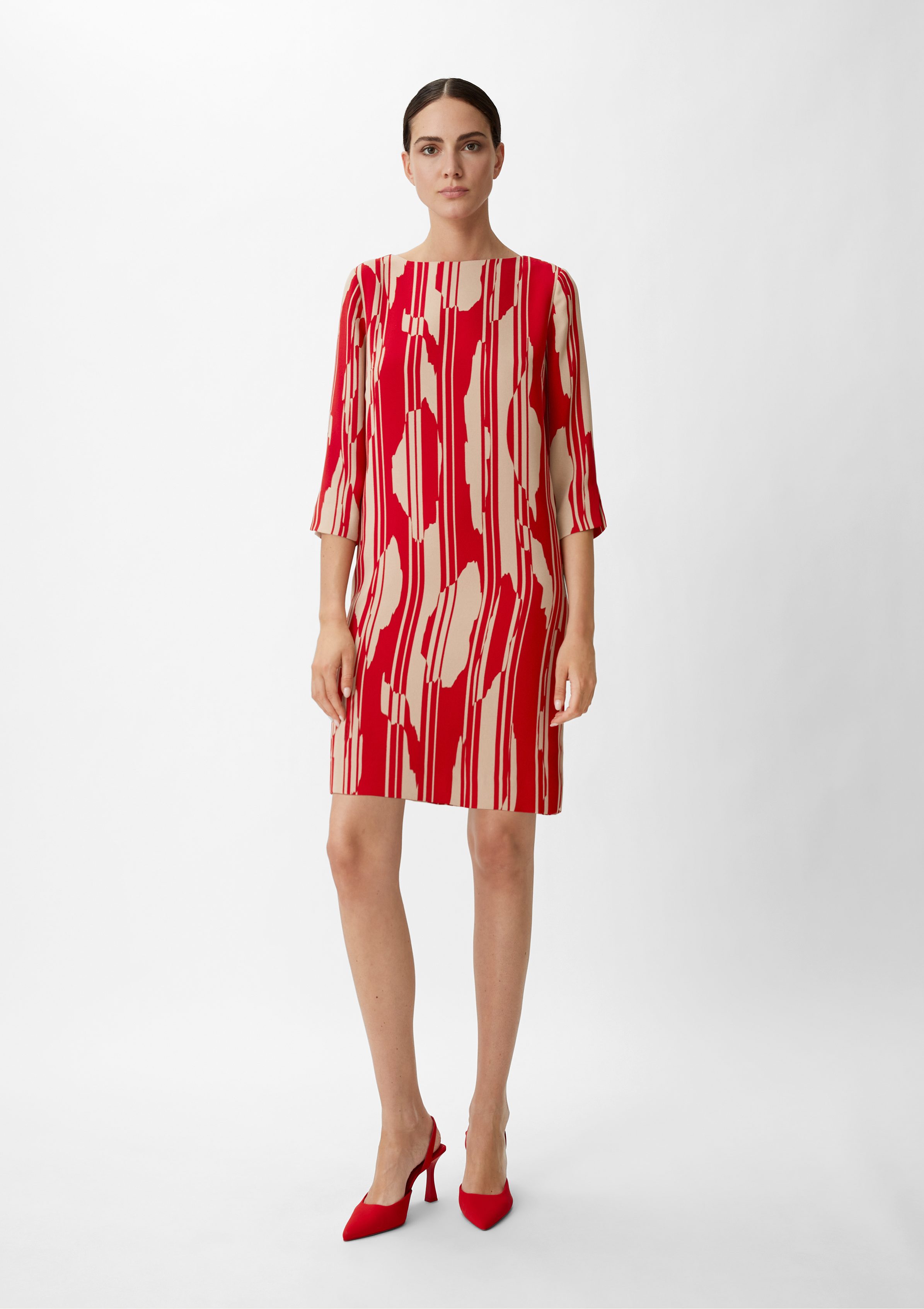 Crêpe-Kleid mit Minikleid preiselbeere Comma Allover-Print