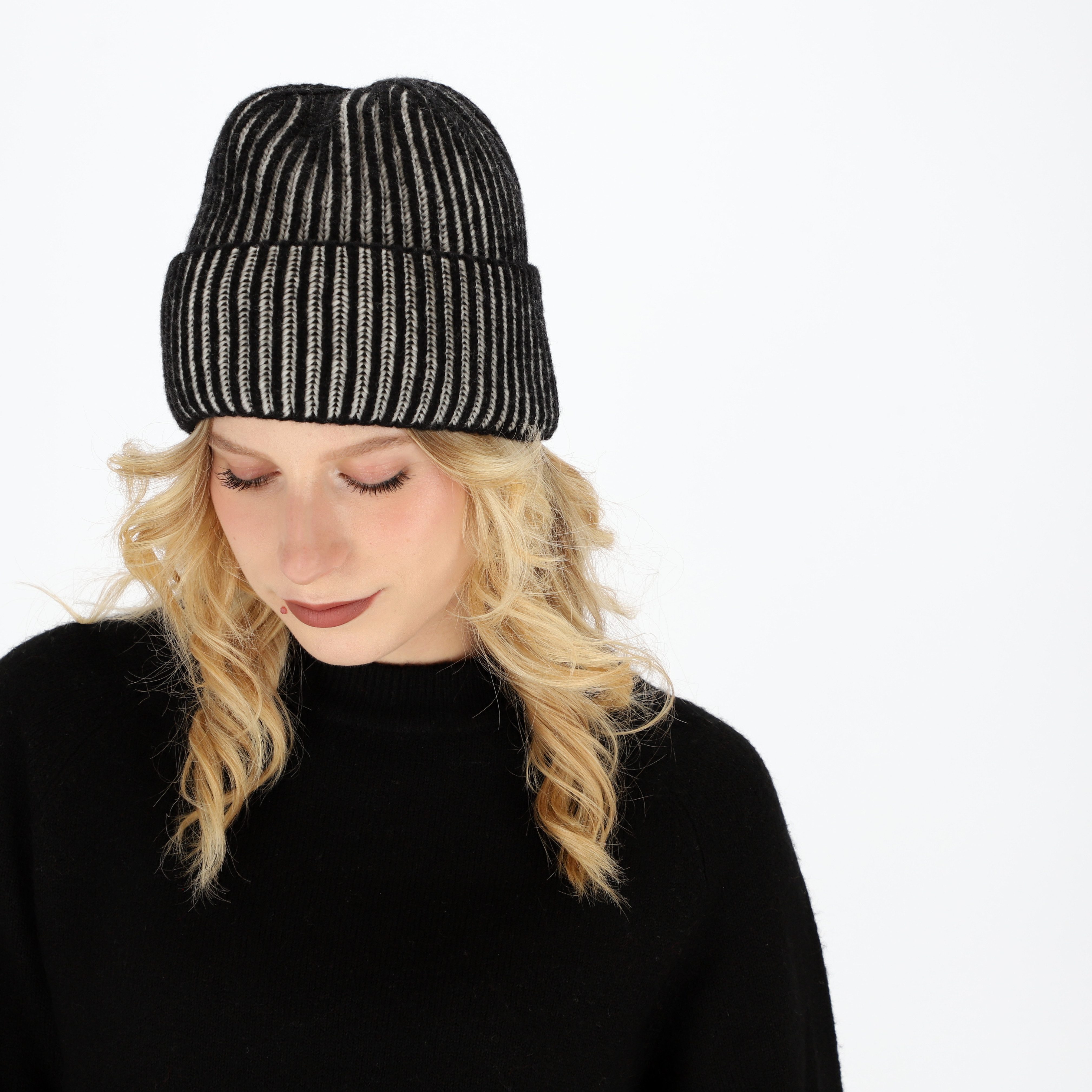 halsüberkopf Accessoires Strickmütze mit 2-farbiger Rippe günstig online kaufen