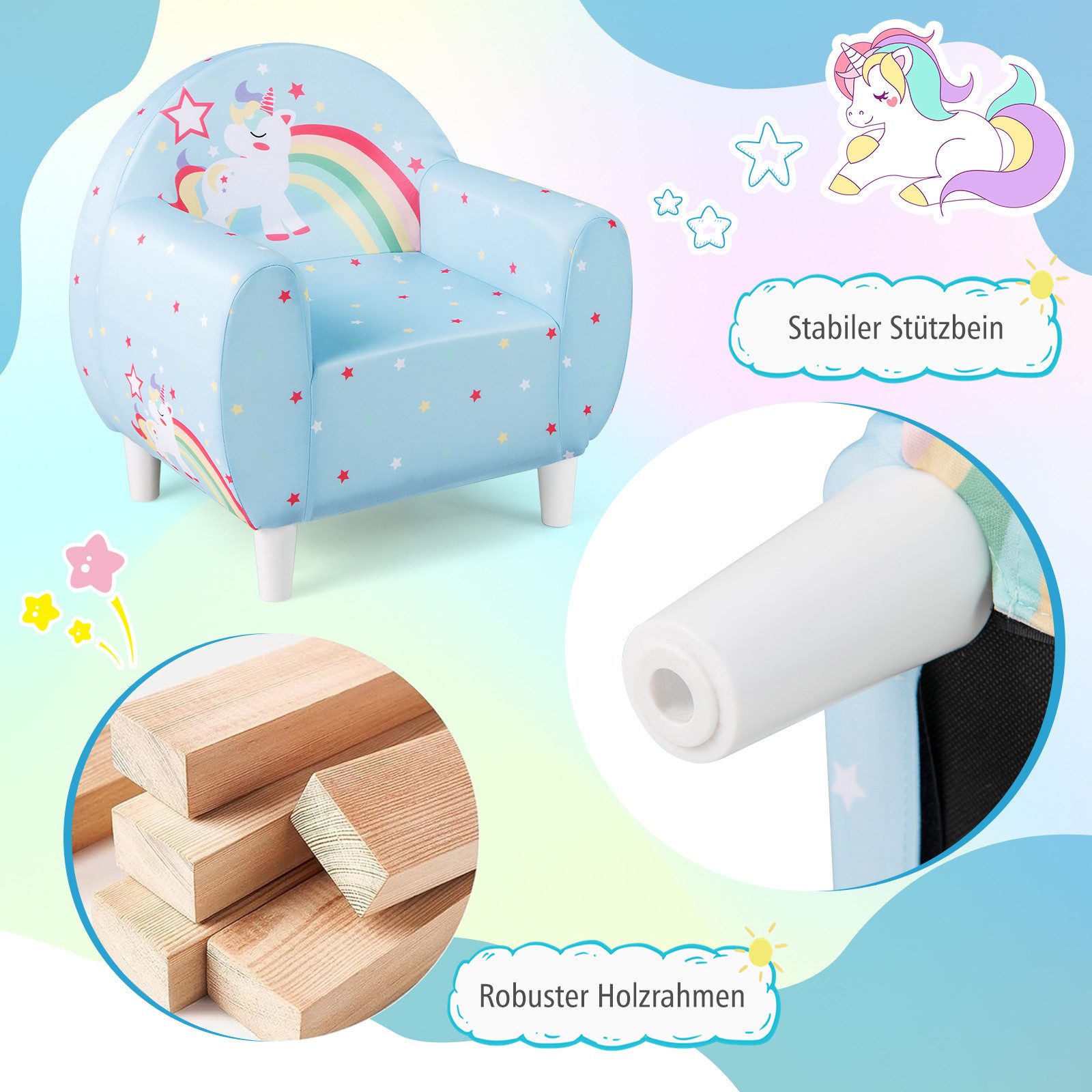COSTWAY Kindersofa, Kinder Sessel, Spielsofa, Einhorn