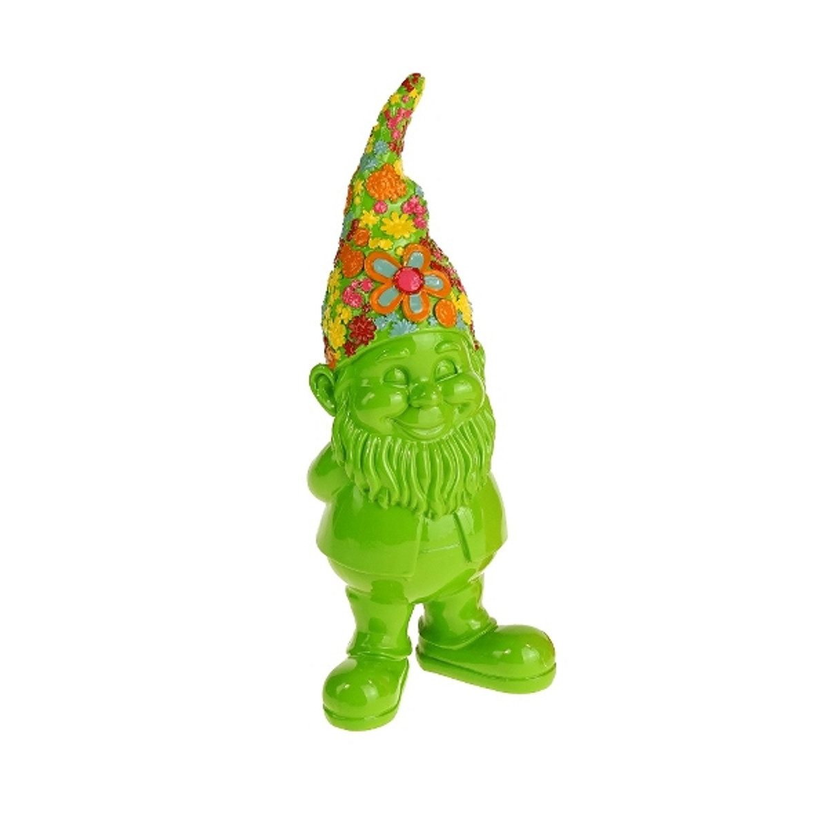 Macosa Home Gartenzwerg Flower Power Pink oder Grün modern Dekozwerg 30 cm, (Frühjahrsdeko, Gartendekoration Frühlingsdekoration), Gartenfigur Dekofigur Polyresin Zwerg Gartendeko