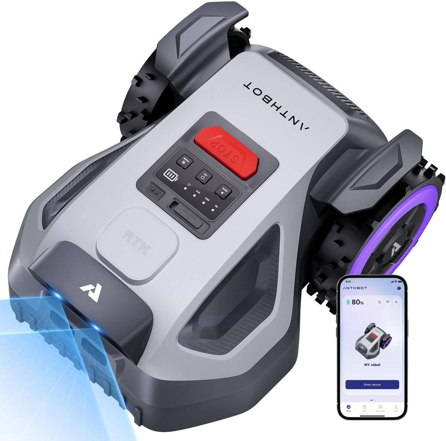 ANTHBOT Rasenmähroboter M9 Mähroboter mit RTK-Navigation & HDR-Dual-Vision, bis 1200 m² Rasenfläche, (KI-Hindernisvermeidung), App-Steuerung, Rasenroboter mit 45% Steigung
