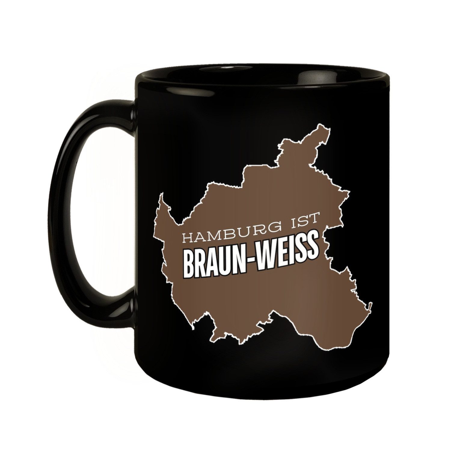 speecheese Tasse St. Pauli Tasse in Schwarz mit Spruch Hamburg ist braun-weiss