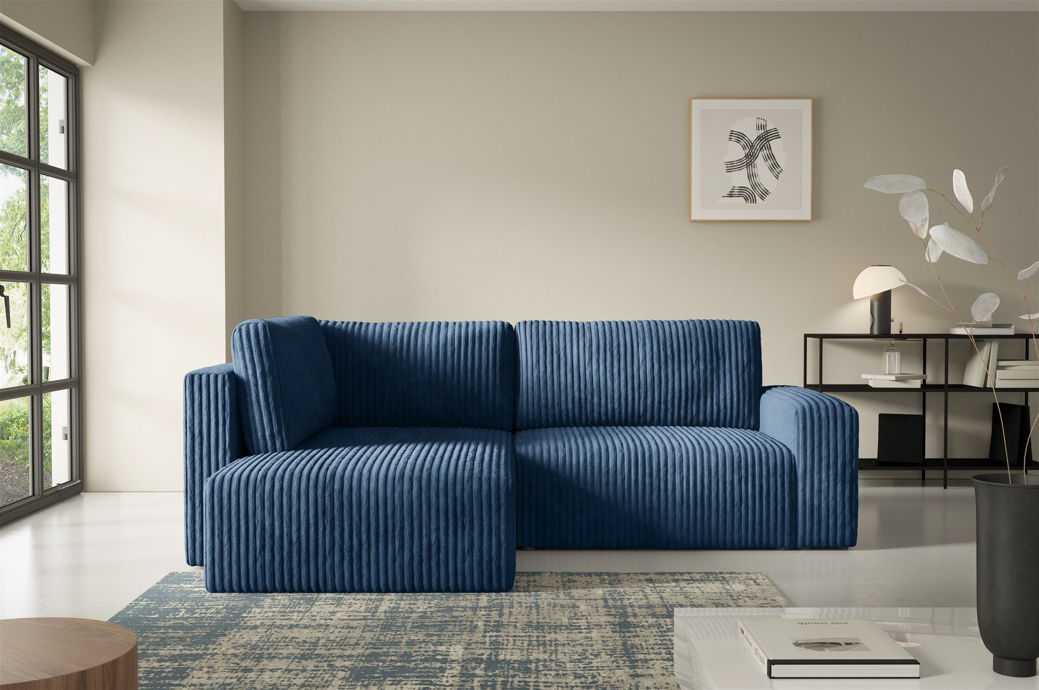 Fun Möbel Ecksofa Sofa FUN ALEGRIA XL mit Schlaffunktion in Velourstoff Tilia, mit Schlaffunktion und Bettkasten, Ottomane Links oder Rechts