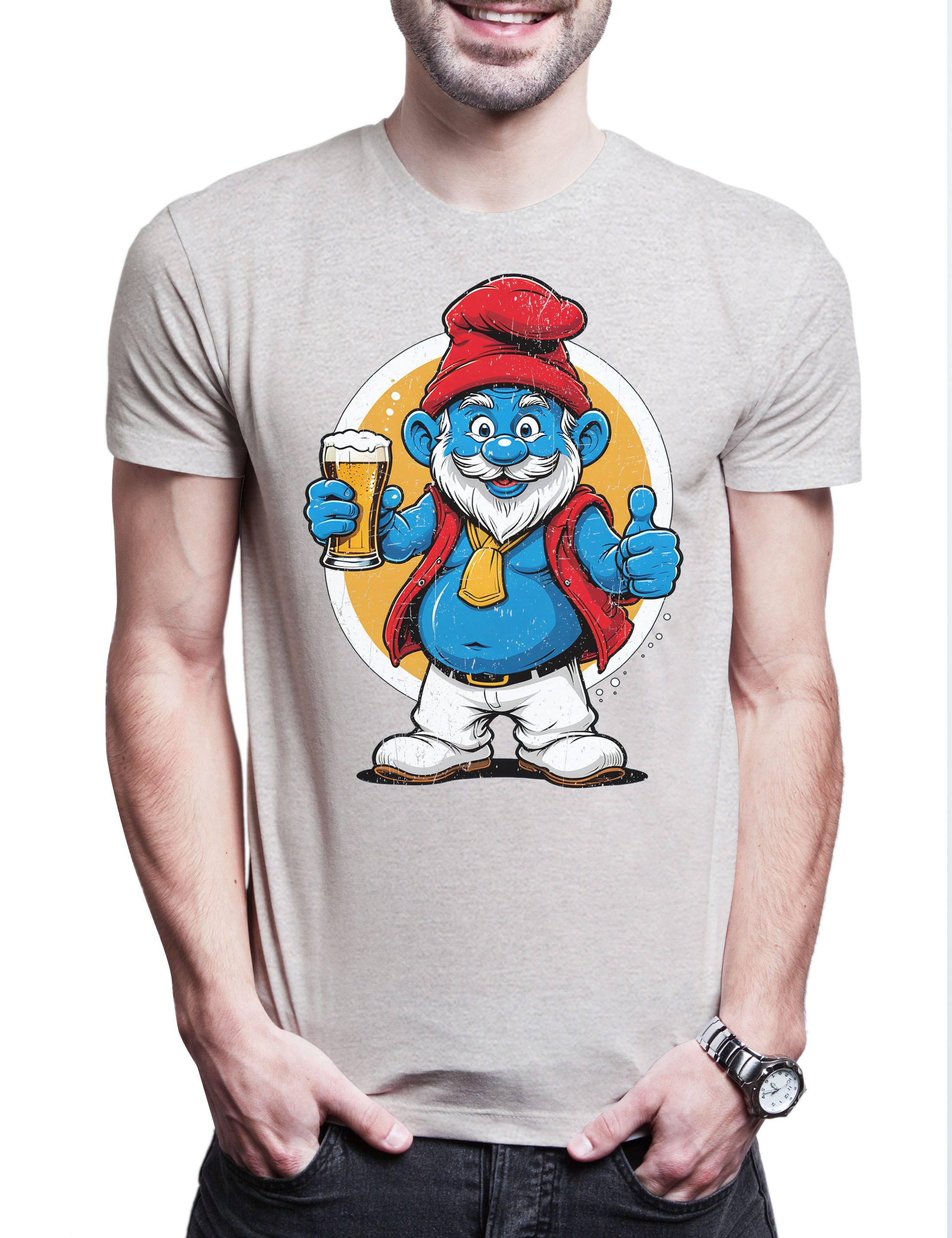 Print-Shirt Drunken Papa Herren T-Shirt Bier Smurf Karneval Schlumpf Beer Fasching