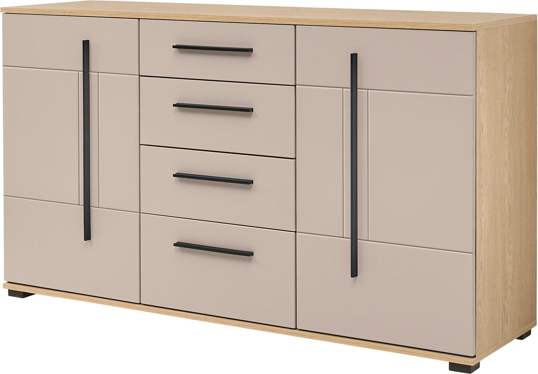 Home affaire Sideboard Cantara, moderner Schrank, Kommode in Eiche Evoke, Weiß oder Kaschmir, schwarze Stangengriffe, ausreichend Stauraum, vielseitig einsetzbar