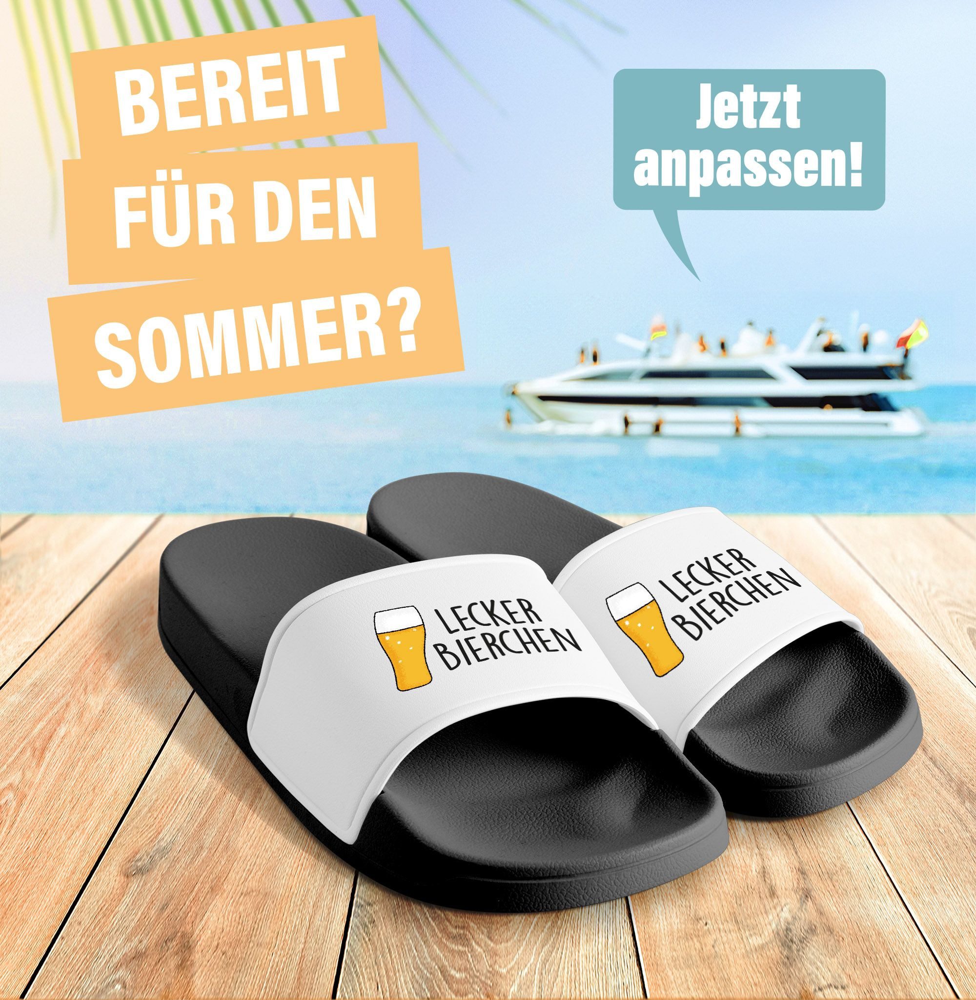 MoonWorks Badeschlappen Lustig Spruch Lecker Bierchen Badelatschen Herren Damen Badesandale