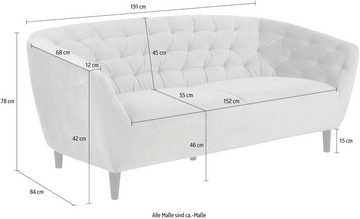 ACTONA GROUP 3-Sitzer Ria Couch, Sofa, Samtstoff, Massivholz-Beine, Taschenfederkern, Tufting, mit Armlehnen
