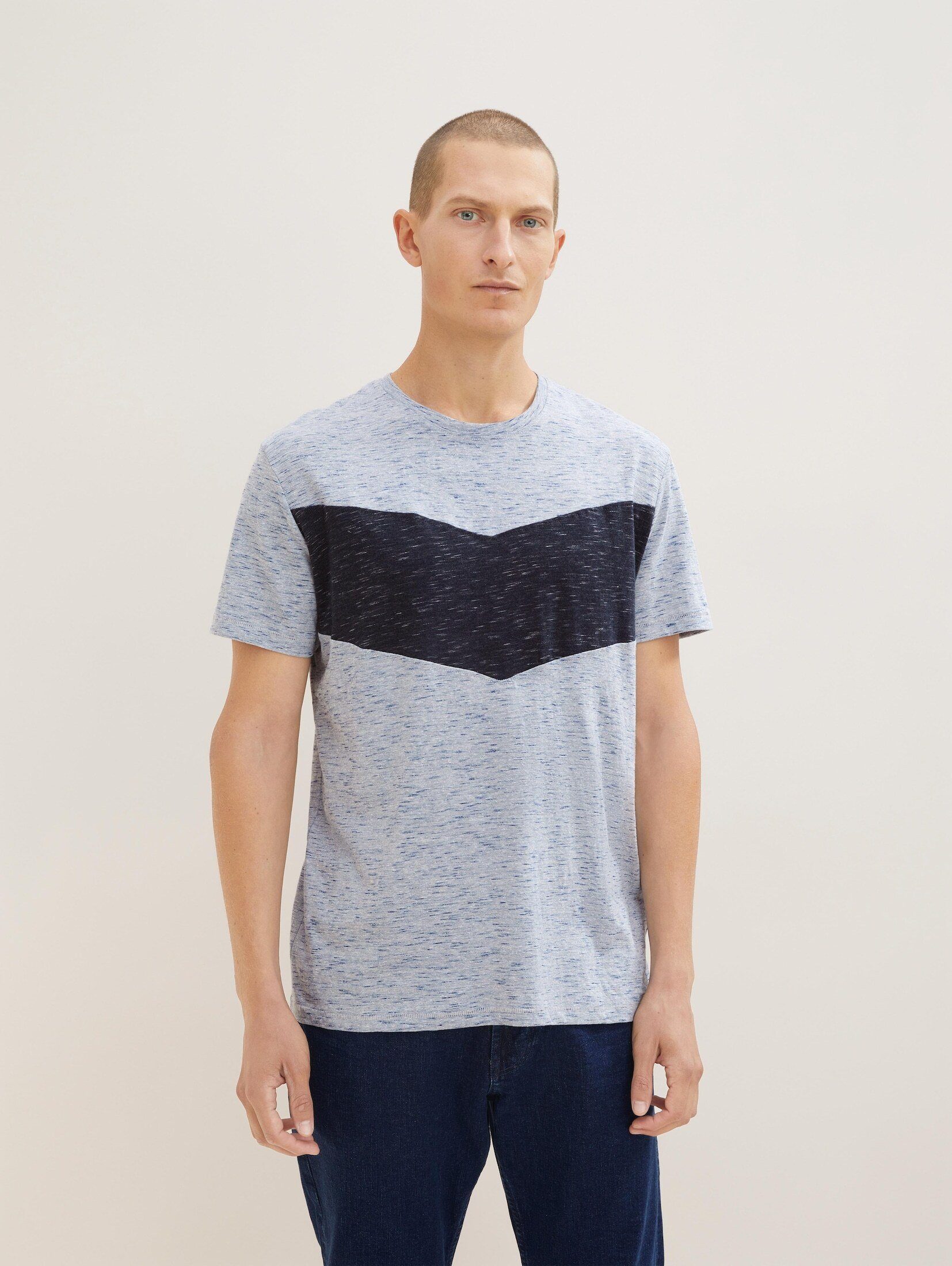 T-Shirt 27522 in Inject Melange Streaky T-Shirt Offwhite Navy Optik TOM TAILOR