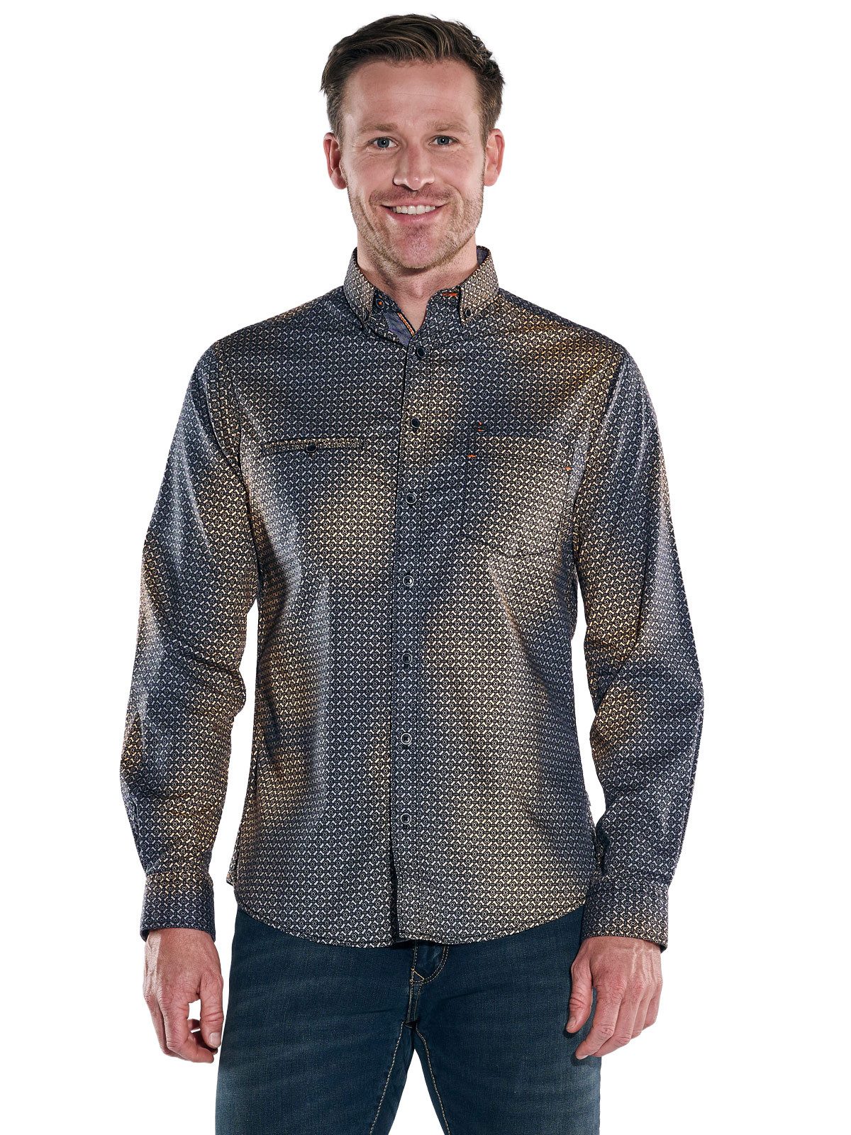 Engbers Langarmhemd engbers Herren Langarm-Hemd gemustert, Orange