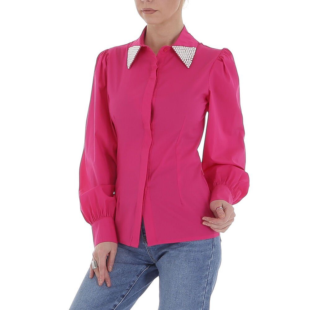 Ital-Design Langarmbluse Damen Elegant Hemd Perlen Bluse in Pink