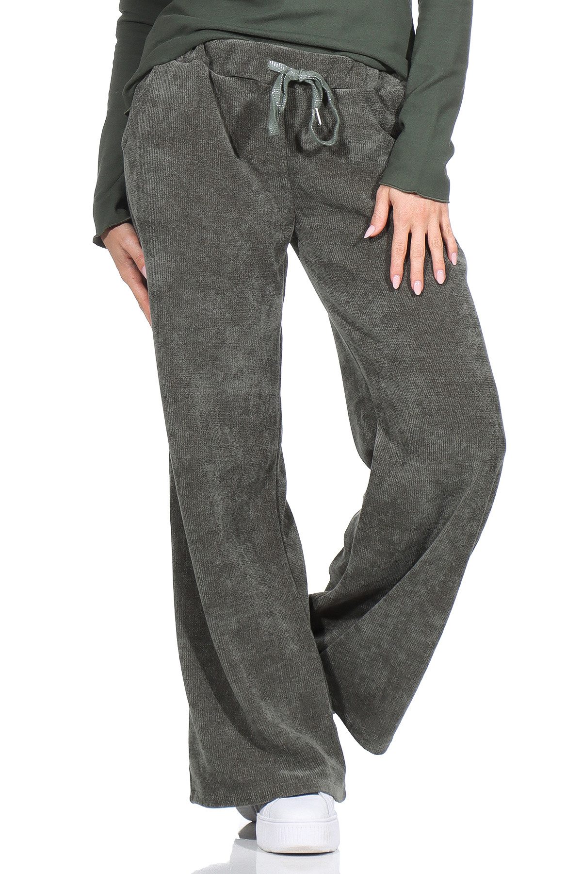 OriginalYou Cordhose Freizeithose Damen Soft Cord Hose weiches Cordgewebe mit Stretch, Unifarbe