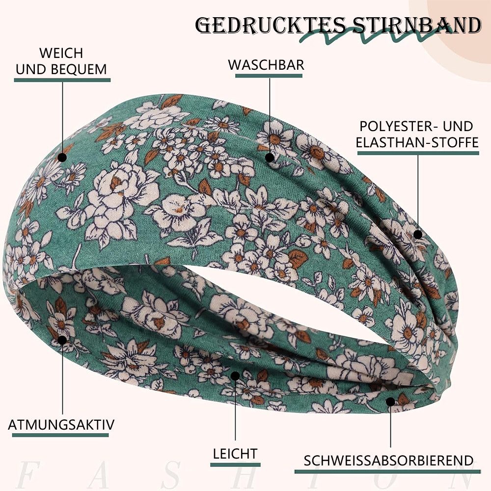 AFKSMILE Stirnband 8 Stück Haarbänder Damen, Elastisches Boho Stirnband Print Haarschmuck Breites Kopfband Weiches Haarband Mehrfarbig Blumendruck für Lauf Yoga – Bild 3 von 5
