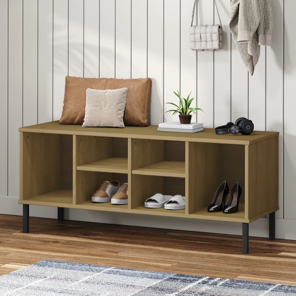 furnicato Schuhregal Schuhschrank Massivholz 106 x 35 x 45 cm Braun, 1-tlg., Stabile Schuhablage mit 6 Fächern und Ablagefläche für Wohnraum
