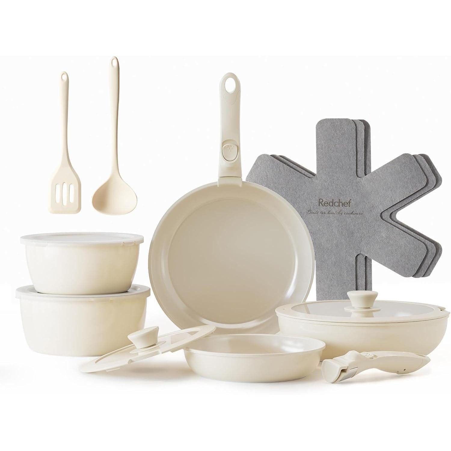 LuxusKollektion Topf-Set Topfsets Pfannenset 16-Teilig Antihaft-Keramik-Set abnehmbaren Griffen