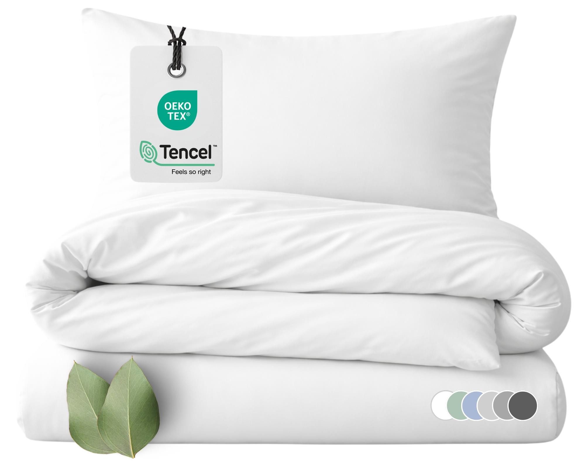 Carpe Sonno Bettwäsche TENCEL™ Lyocell kühlende Bettwäsche 135 x 200 155 x 220 uni einfarbig, Lyocell, 2 teilig, OEKO-TEX Bettbezug seidenähnlich, natürlicher Rohstoff, Weiß 135x200
