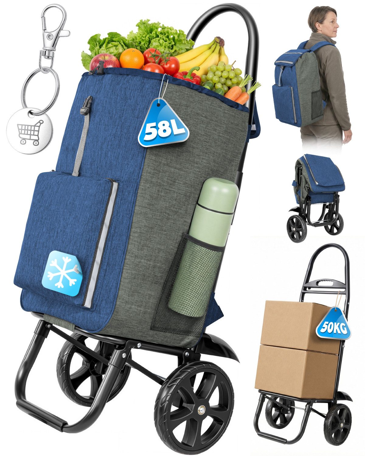 HOMECALL Einkaufstrolley klappbar Einkaufswagen 4-in-1 Utility Trolley Mit günstig online kaufen