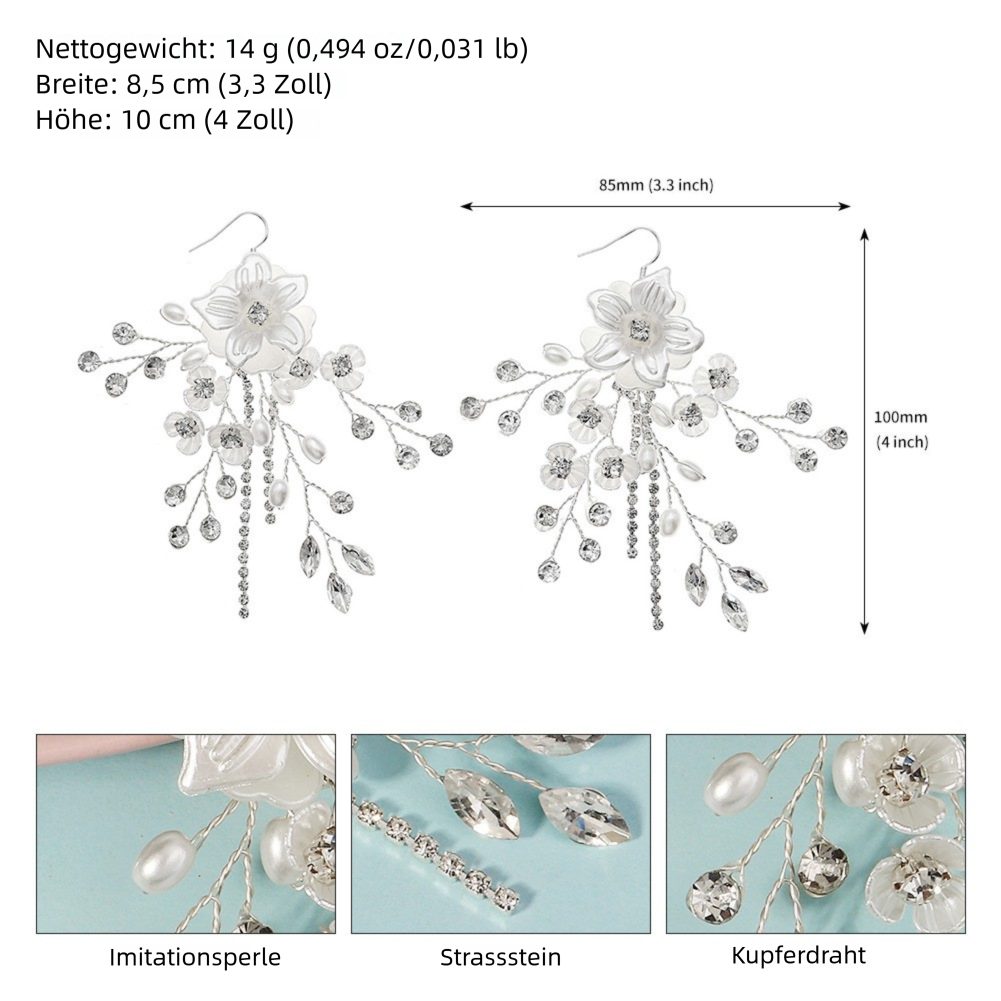 VEKROBOT Diadem Weißer Blumen Haarschmuck Ohrringe Braut Accessoires Haarkamm Set (1-tlg), Harmonisiertes Haar Ohrring-Set ideal für Hochzeit, Party Alltag