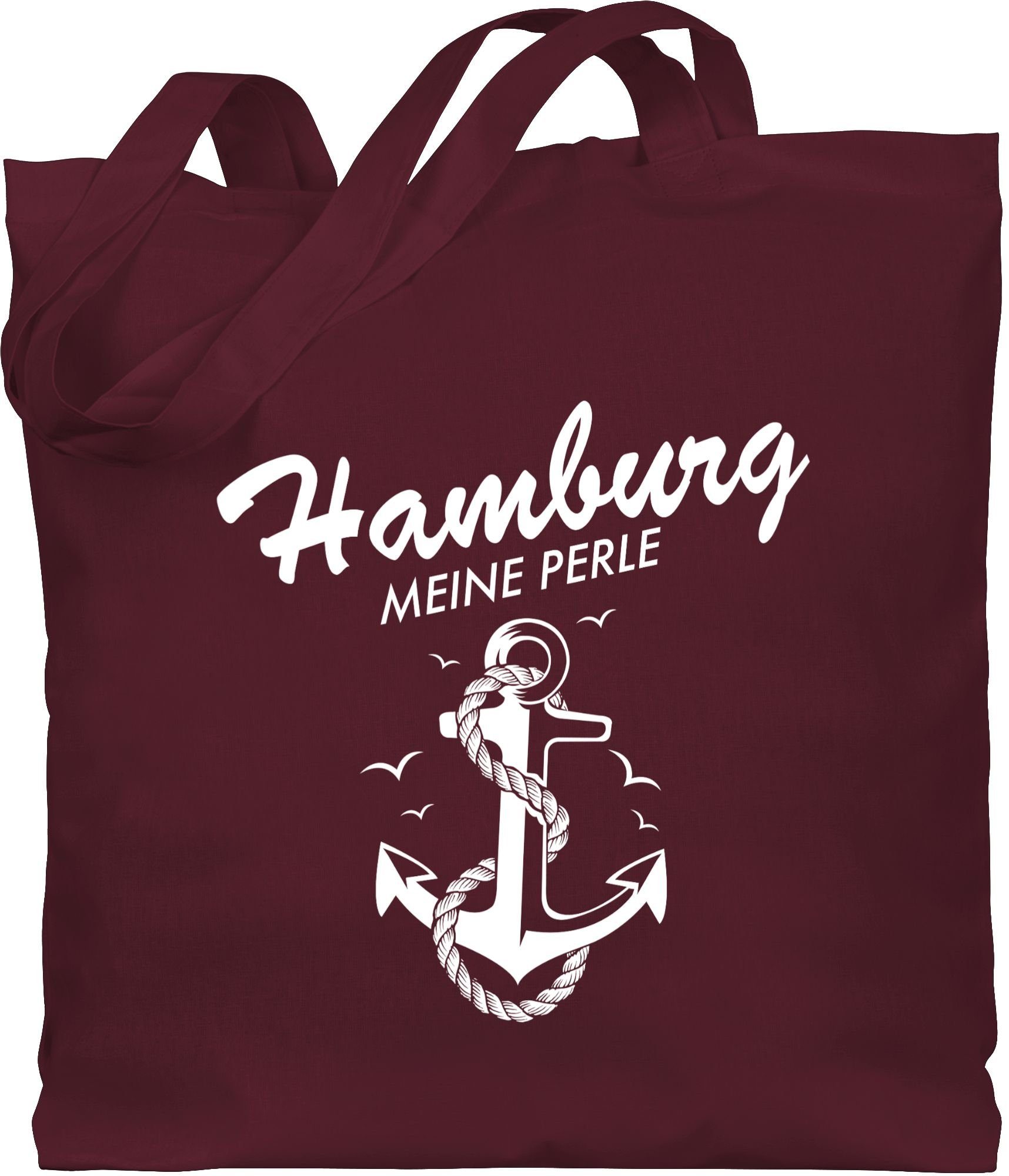 meine - Stadt Umhängetasche City Hamburg und Bordeauxrot Outfit Shirtracer Perle, 2