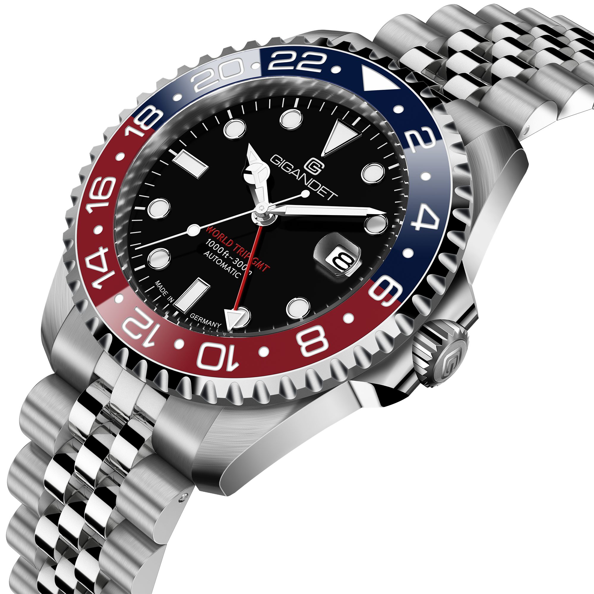 Gigandet Automatikuhr Made in Germany, Saphirglas, WORLD TRIP GMT - G1000-006M-C, GMT, Keramik, verschraubtes Band