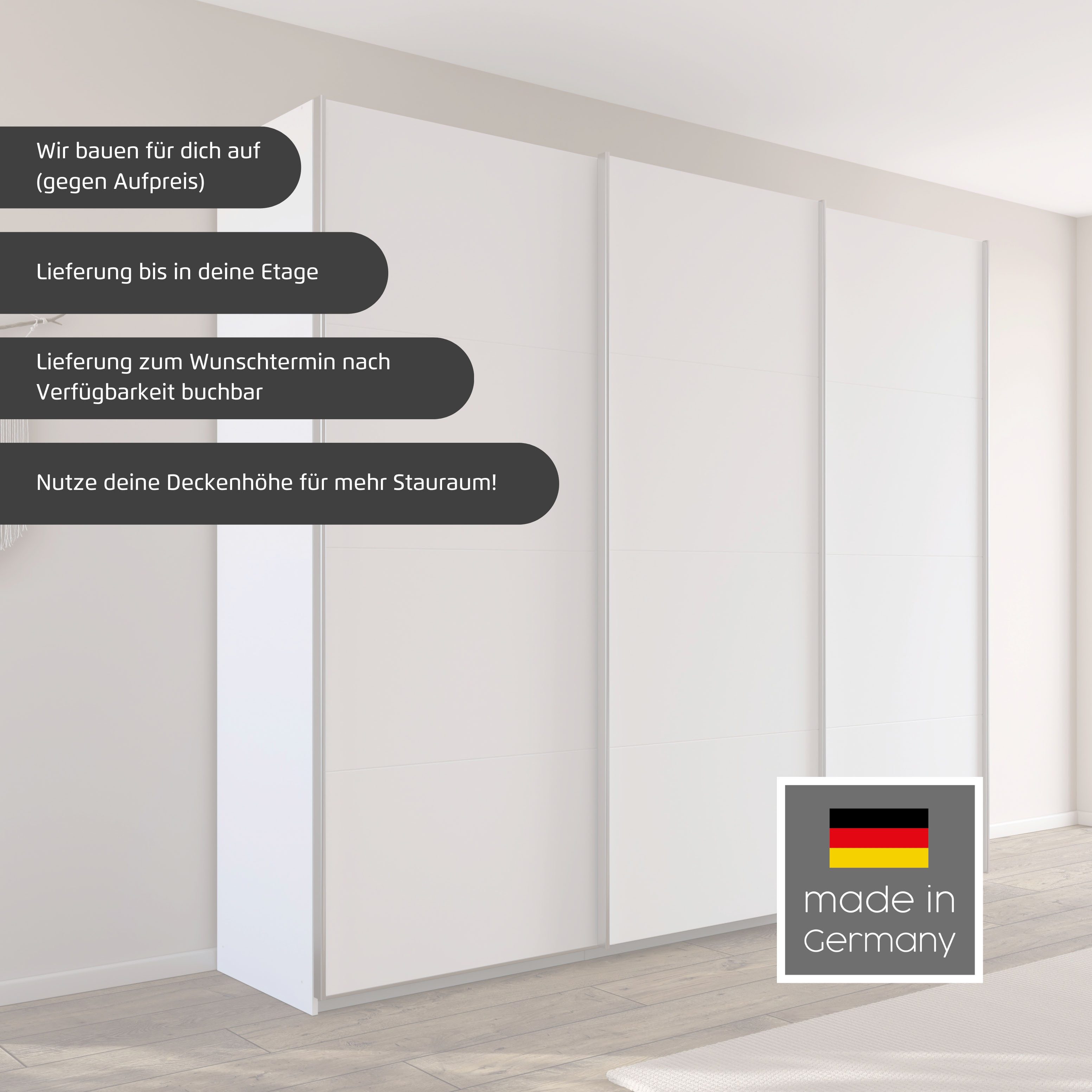 OTTO home Schwebetürenschrank Kleiderschrank Schrank Garderobe AGORDO mit Dekor- oder Hochglanzfront (Breiten 203/271/315/360 cm in drei Griff-Farben - NEU: Farbe SCHWARZ) durchdachte Innenausstattung, in 4 Breiten und 2 Höhen MADE IN GERMANY