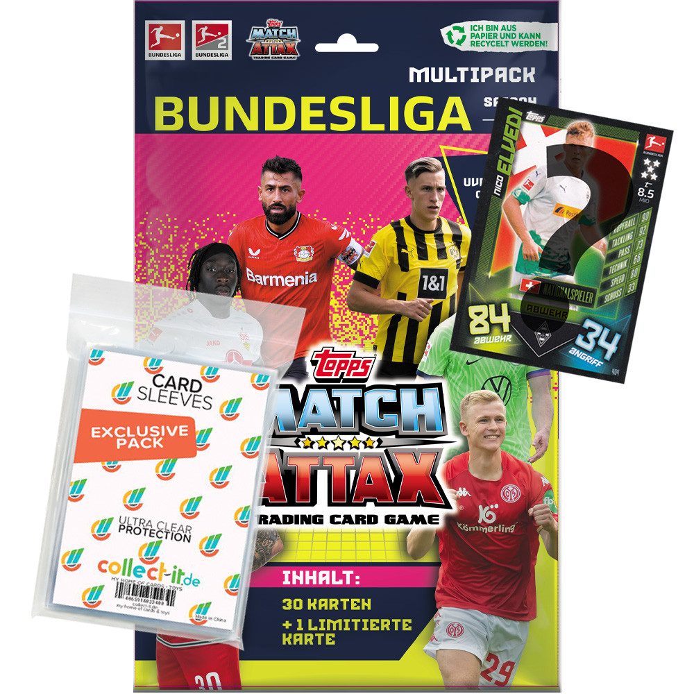 collect-it.de MY HOME OF CARDS + TOYS Sammelkarte Match Attax 2022/23 1 Multipack + 1 Nationalspieler Karte + Sleeves