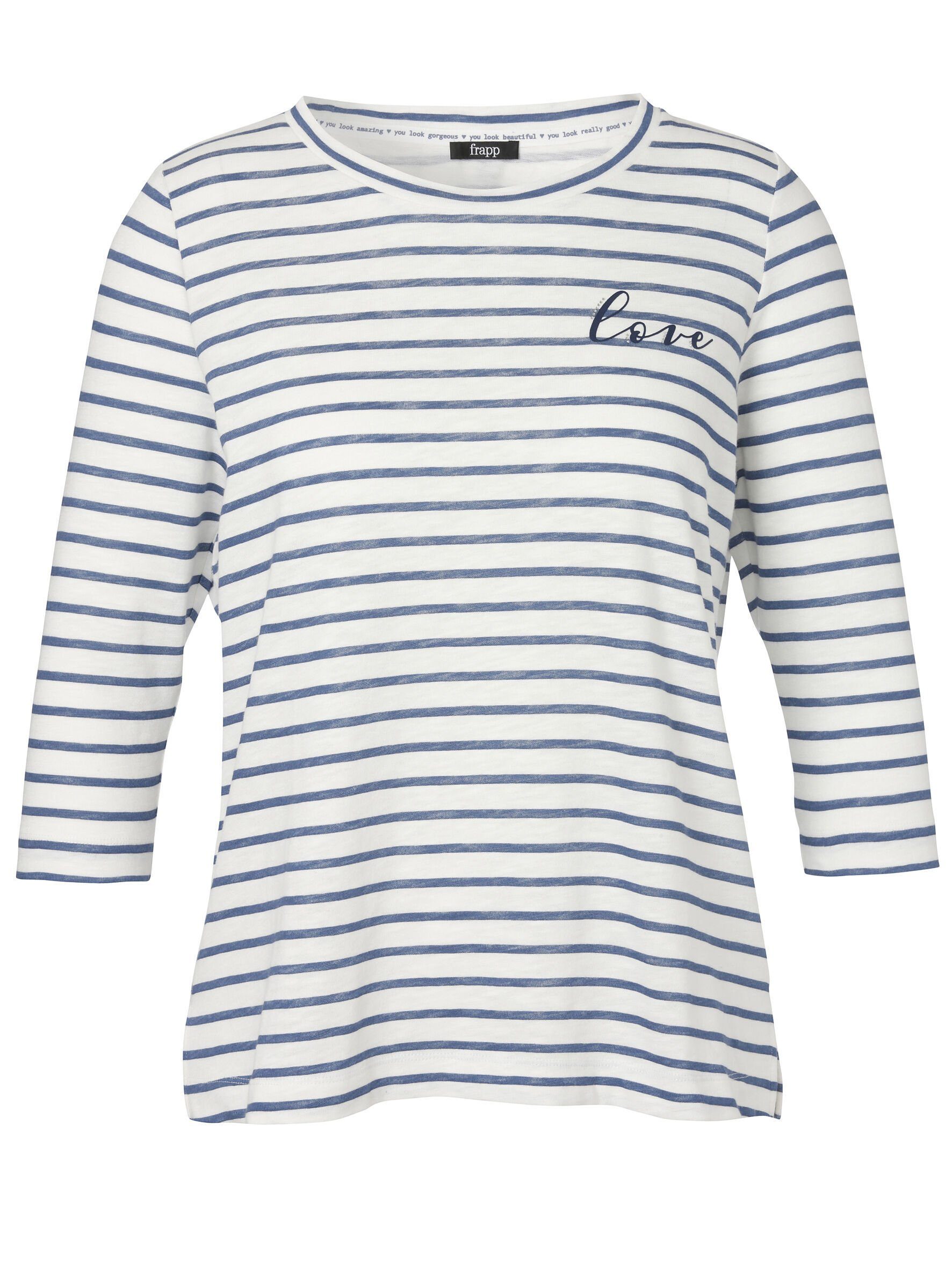 FRAPP Rundhalsshirt mit Glitzersteinen iceblue / offwhite