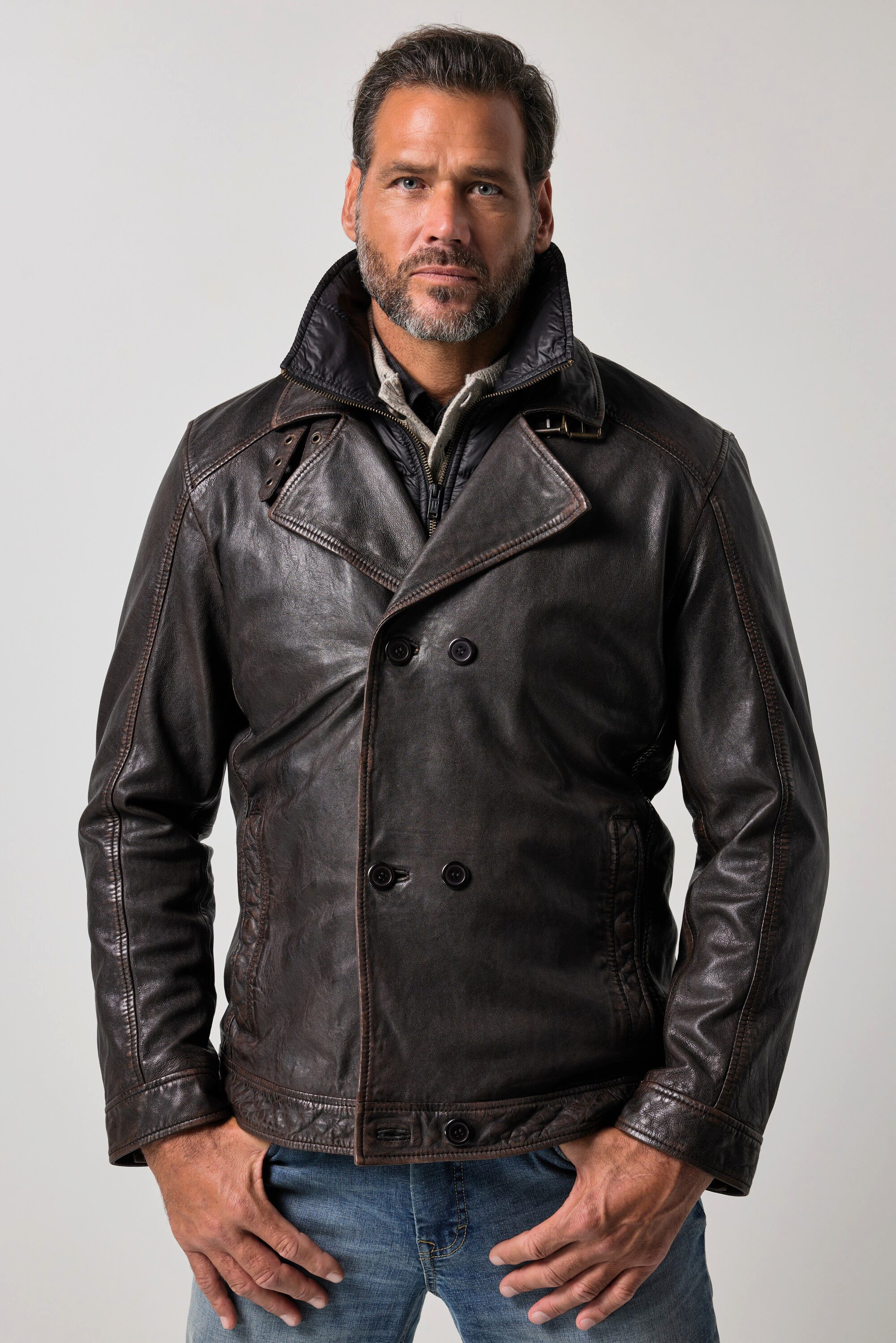 JP1880 Lederjacke Leder-Caban Leder Lammnappa Zipper Nyloneinsatz