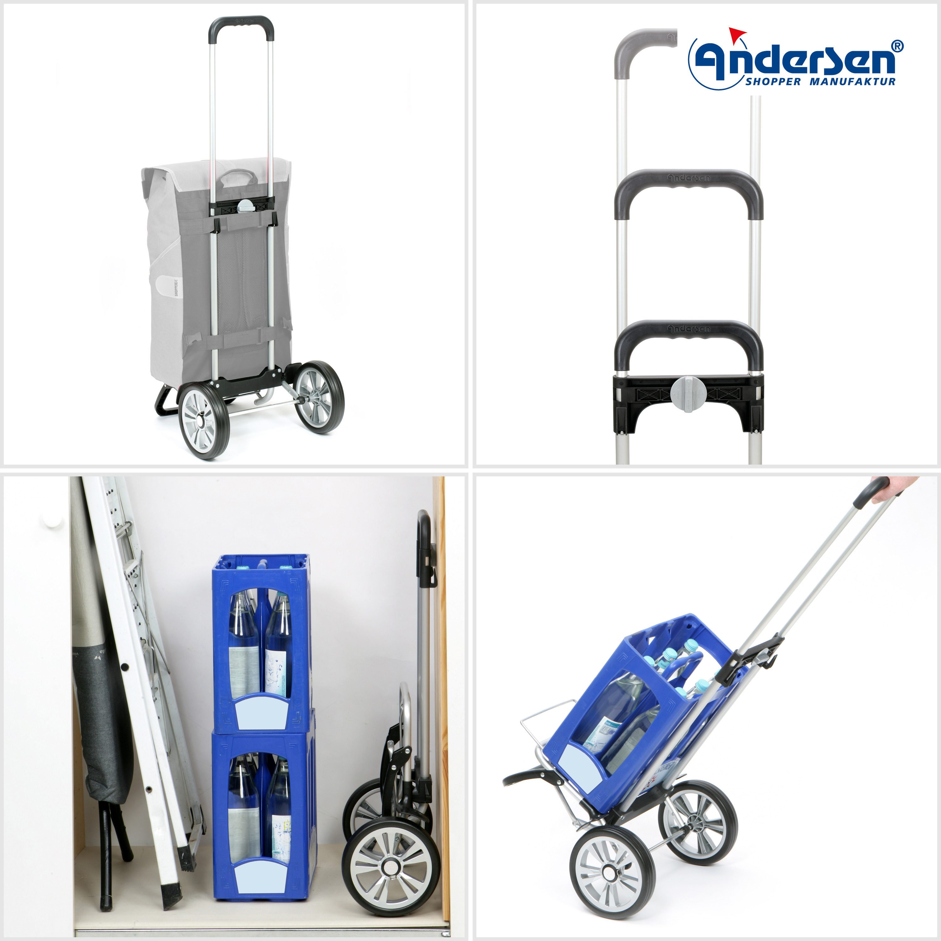 Andersen Einkaufstrolley Alu Star Shopper m. 20cm Flüsterrad, schwarz, klappbare Ladefläche, höhenverstellbar, belastbar bis 40kg