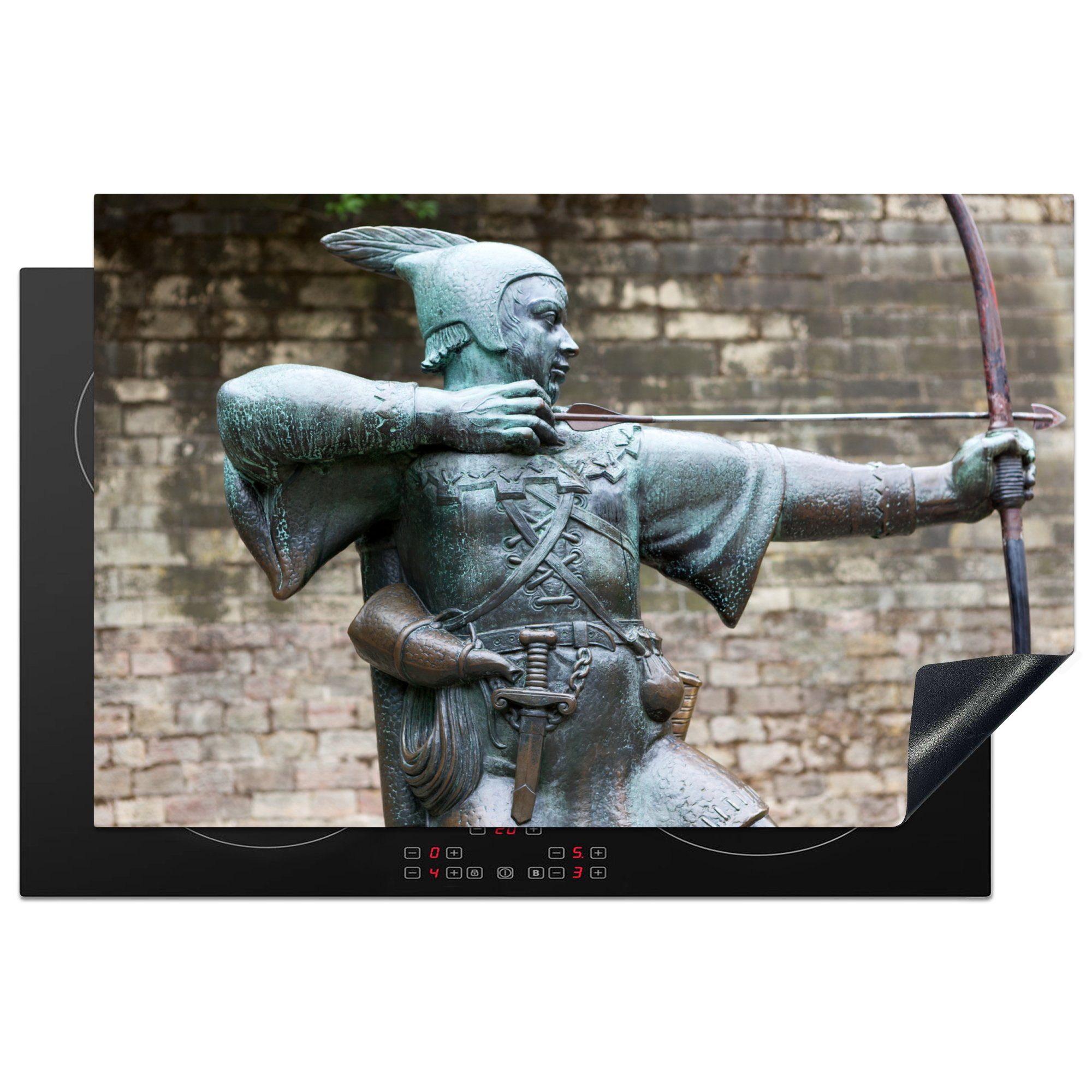 MuchoWow Herdblende-/Abdeckplatte Statue von Robin Hood in Nottingham, Vinyl, (1 tlg), 81x52 cm, Induktionskochfeld Schutz für die küche, Ceranfeldabdeckung