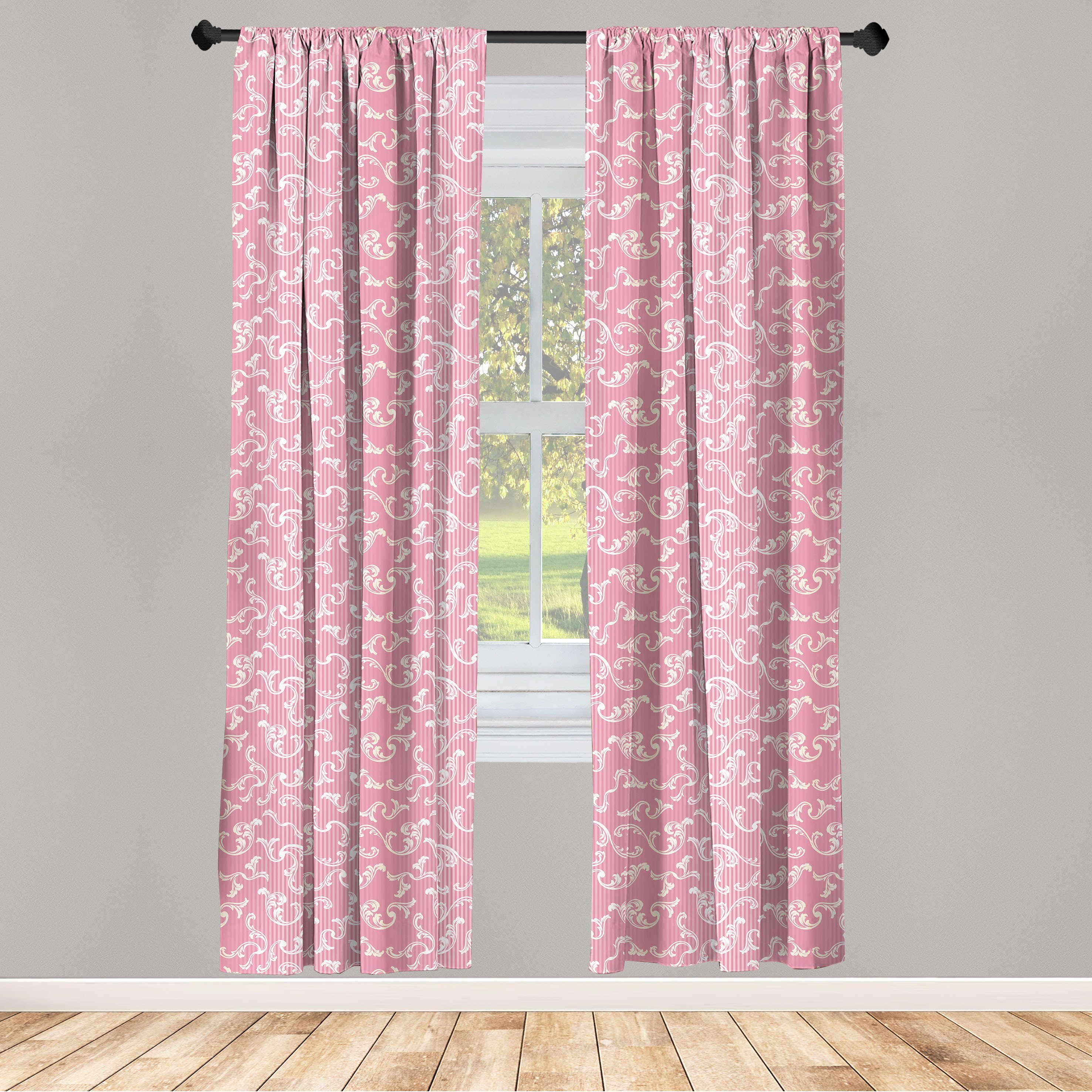 Gardine Vorhang für Wohnzimmer Schlafzimmer Dekor, Abakuhaus, Microfaser, Jahrgang Belaubt Pinkish Damast-Linien