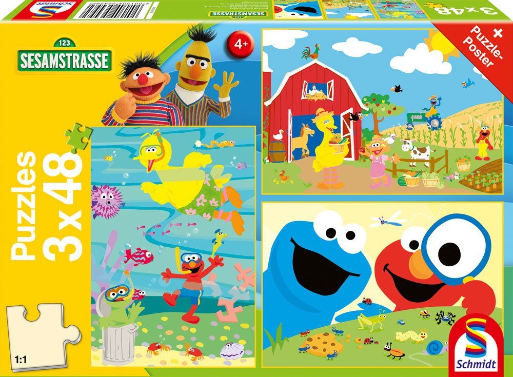 Schmidt Spiele Puzzle 3 x 48 Teile Kinder Puzzle Sesamstraße Tierisch stark günstig online kaufen