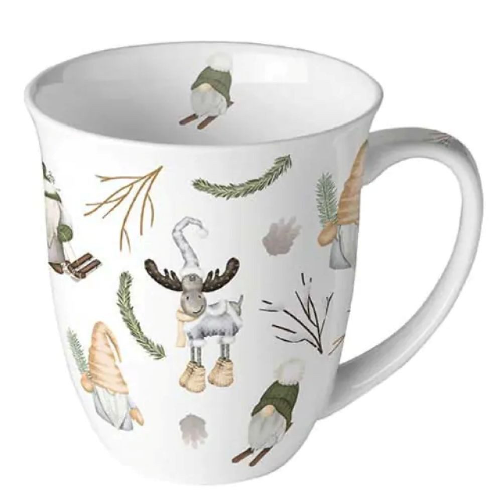 Ambiente Luxury Paper Products Becher Wald, Blumen, Pflanzen,Tieren -Winter, Herbst, Porzellan Tasse, 1-tlg., Porzellan Tasse Waldwichtel, Tiere, Dekorationen - Ambiente zeigt ein niedliches Gnomes, Wald, Baumast, Ast, Reh Motiv - sorgt für eine gemütliche winterliche Stimmung. Ideal für Kaffee, Tee, Kakao oder andere Heißgetränke und ist auch eine schöne Geschenkidee für die Weihnachts- und Winterzeit., Weihnachtstasse, Geschenkidee, Weihnachten, Advent, Winterzeit