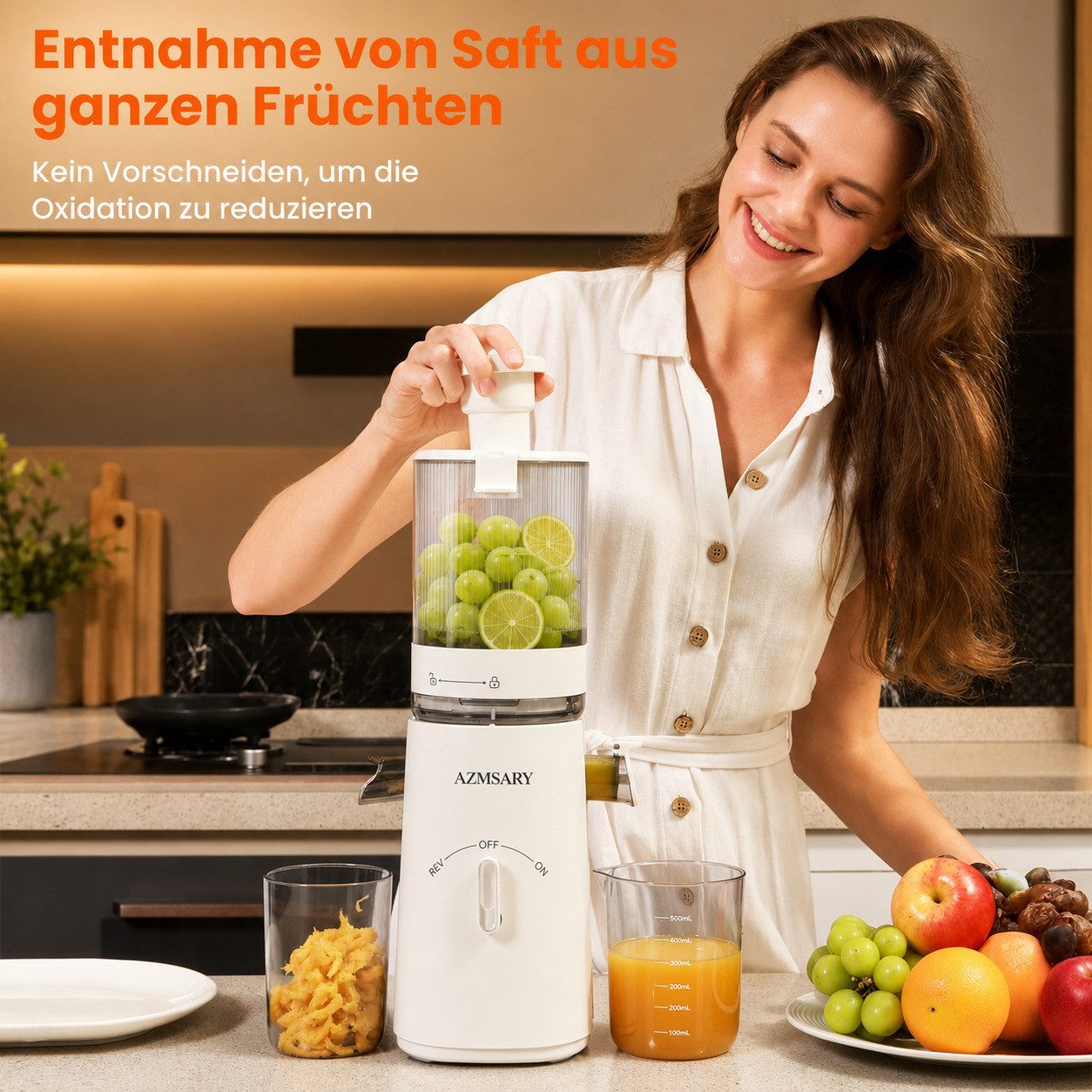Azmsary Slow Juicer 119mm Entsafter mit großer Öffnung Für ganze Früchte und Gemüse, 150 W – Bild 2 von 5