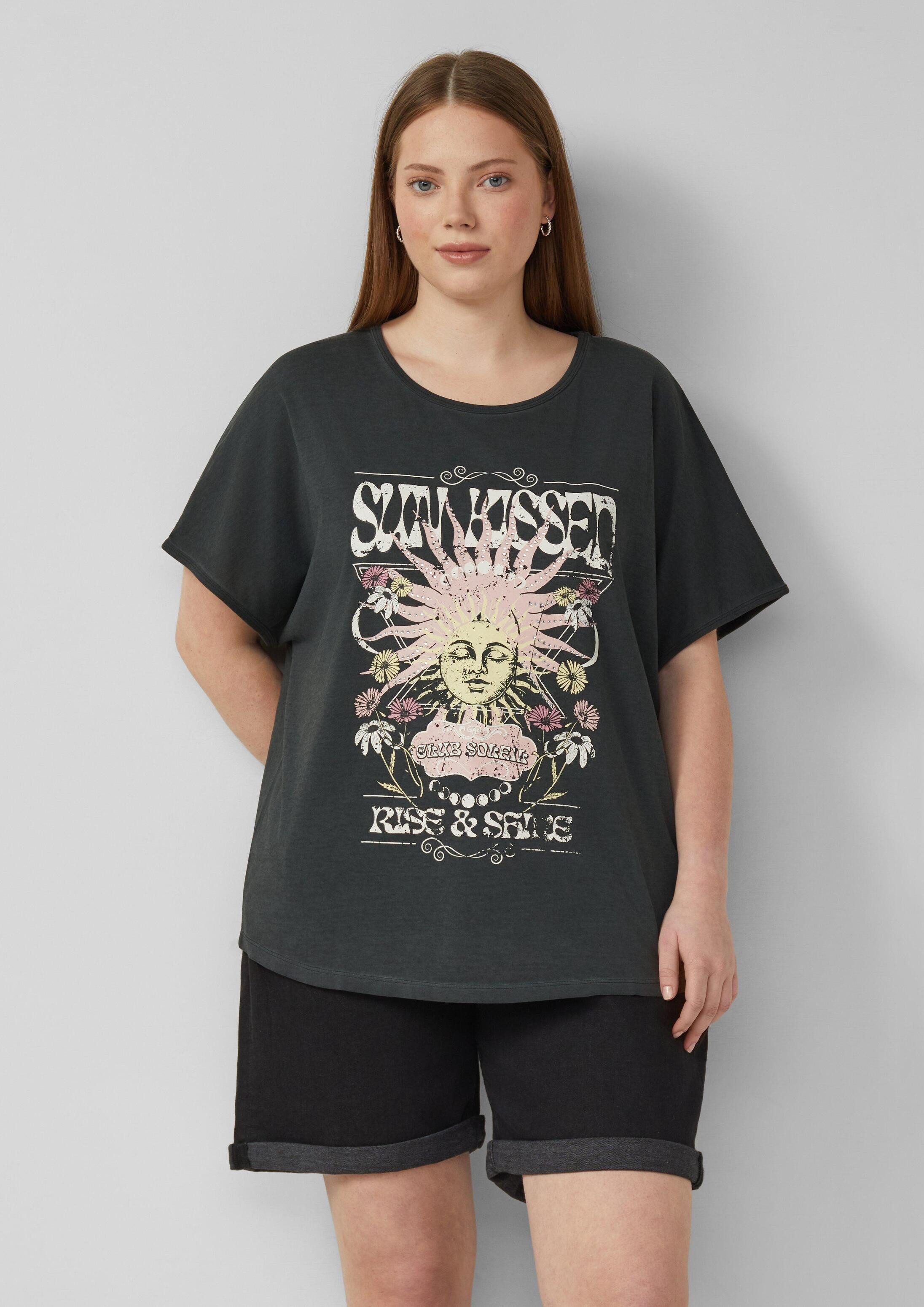 QS Kurzarmshirt T-Shirt Gewaschenes Oversize-Shirt mit Frontprint