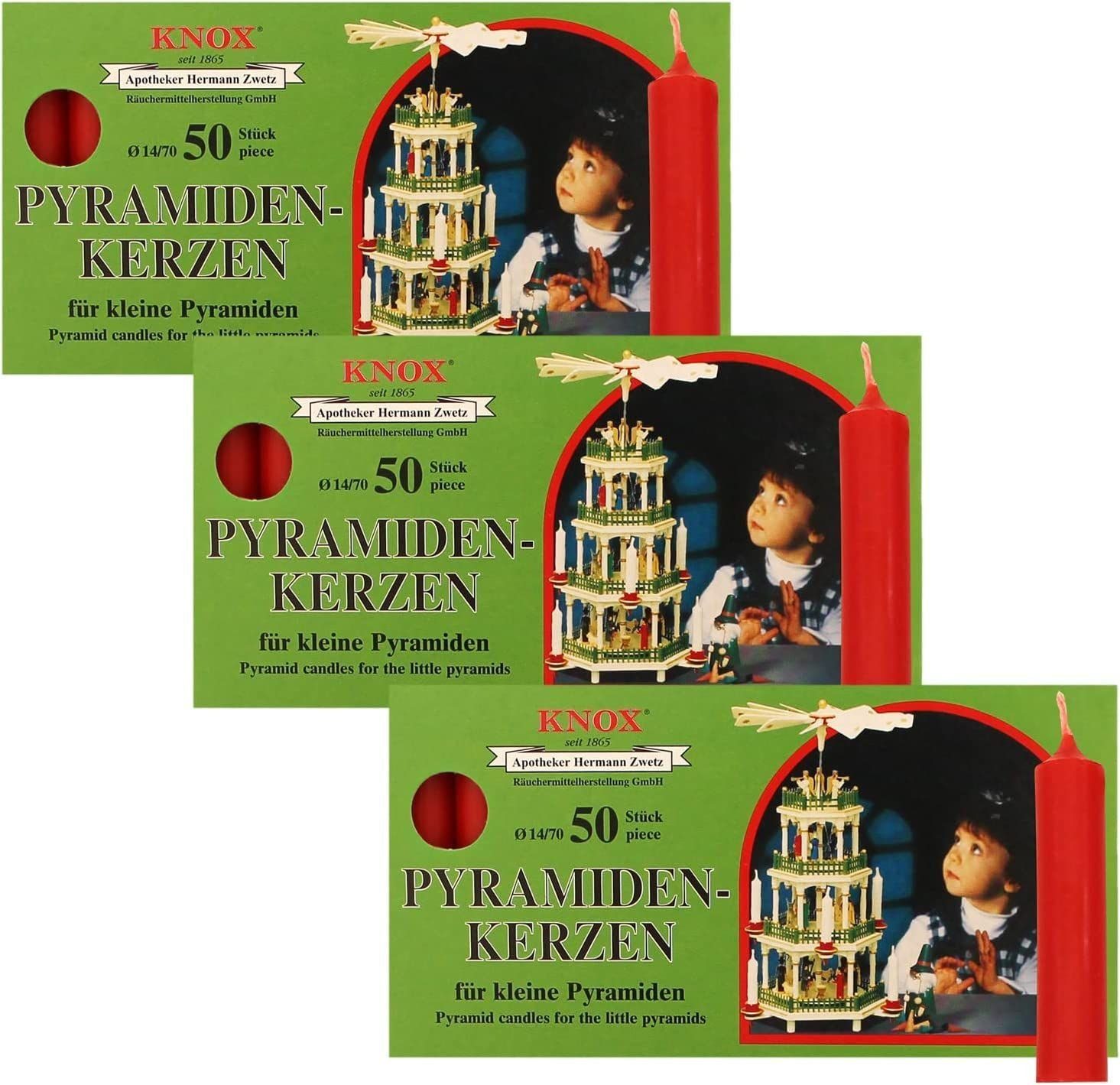 KNOX Adventskerze 3 Päckchen - Pyramidenkerzen Ø 14 mm Länge 74 mm - ROT - günstig online kaufen
