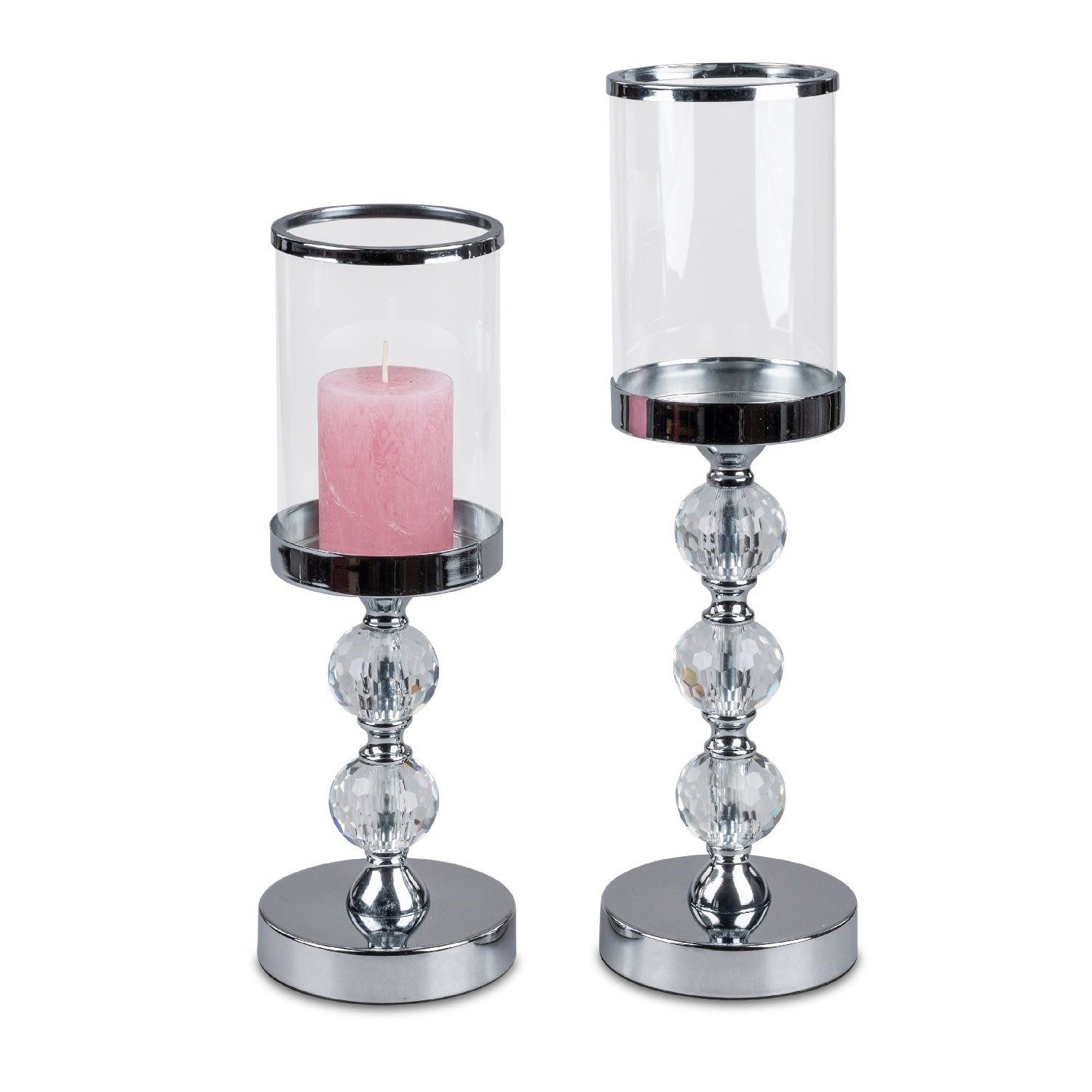 formano Windlicht Silber, Durchmesser 12 cm, auf Fuß, Silber, Motiv: Kristallkugeln