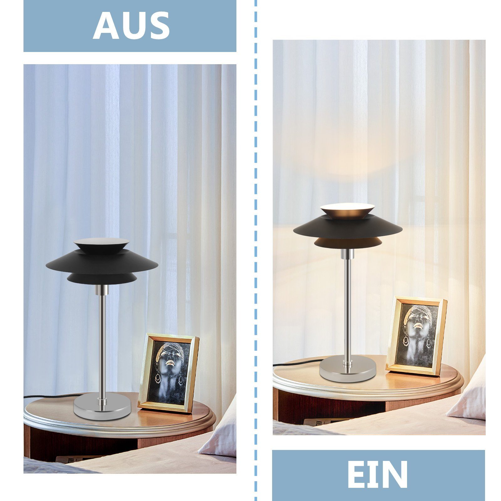 Moderne E14 LED integriert, fest 1 Flammig, Schwarz Vintage ZMH Tischleuchte Wohnzimmer Nachttischlampe