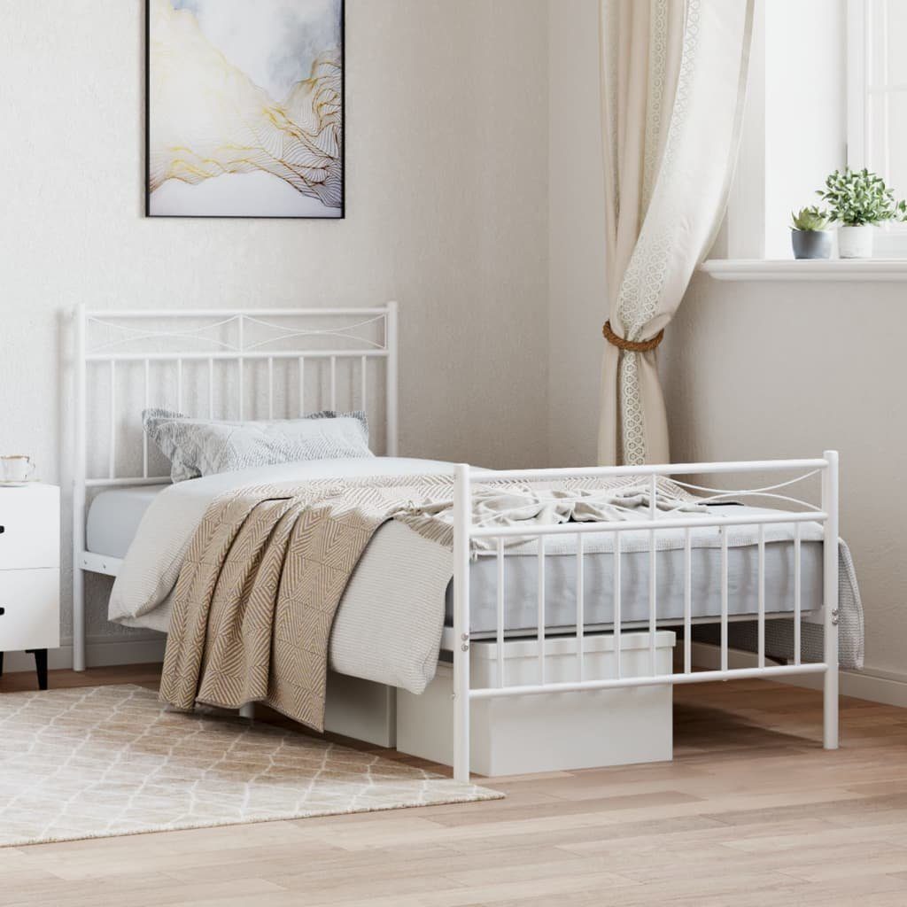 vidaXL Bett Bettgestell mit Kopf- und Fußteil Metall Weiß 90x200 cm
