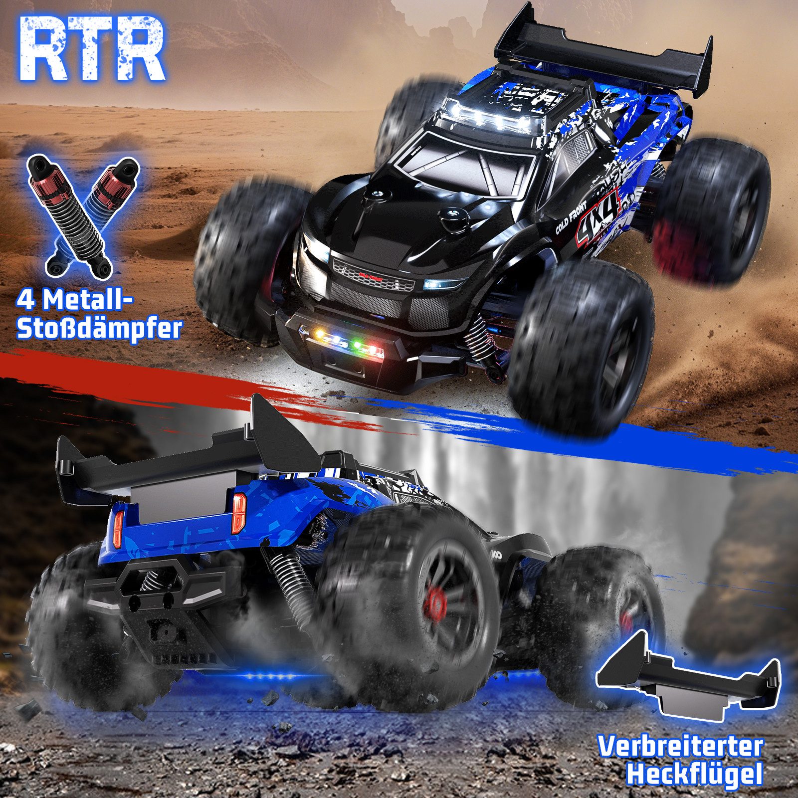 Esun RC-Auto Ferngesteuertes Auto ab 8 9 Jahre, 1:14 RC Drift Car 4WD 30/40 km/h (Set, Komplettset), RC Car mit LED, RC buggy Spielzeug ab 8 9 10 jahre