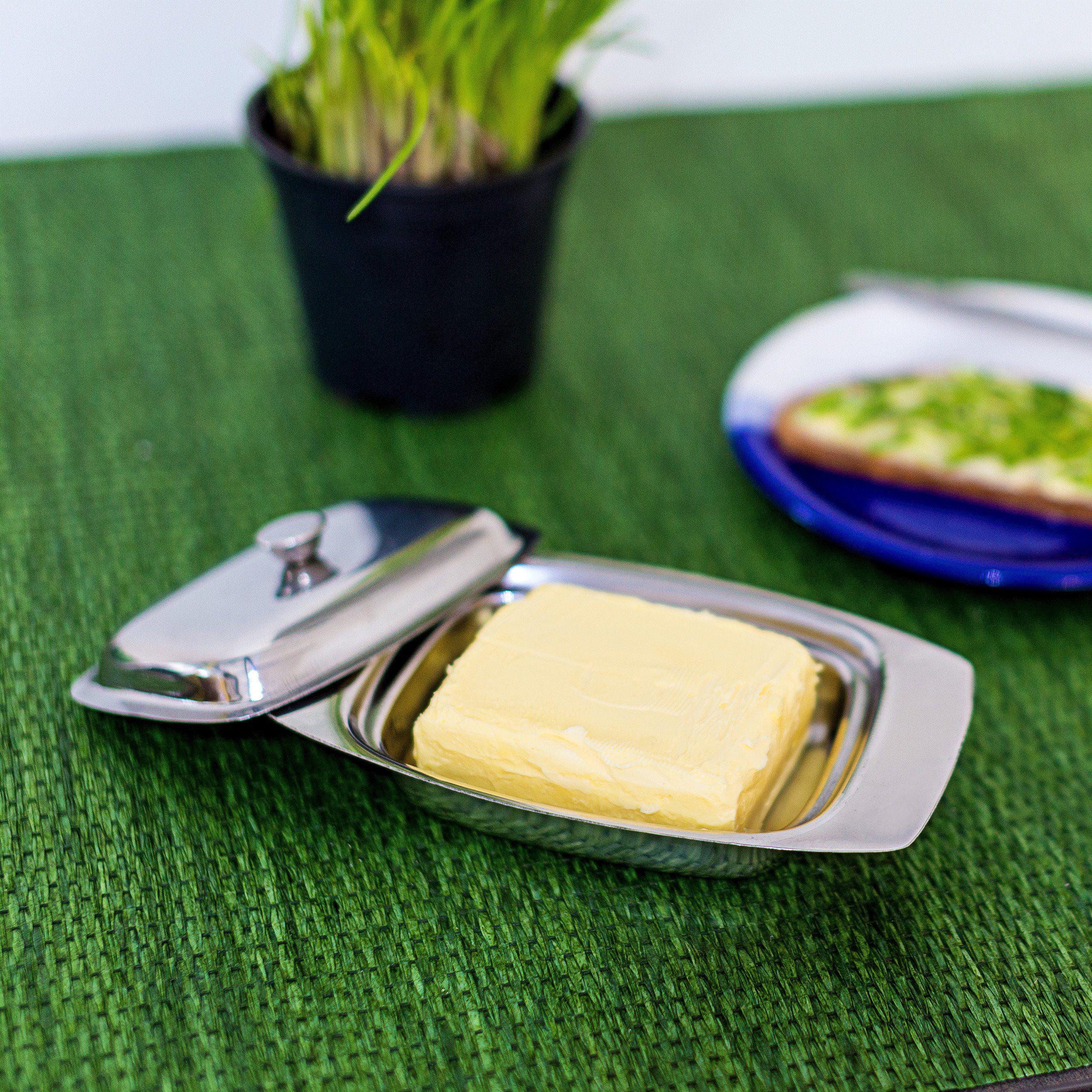 relaxdays Butterdose Edelstahl mit Griff, Edelstahl