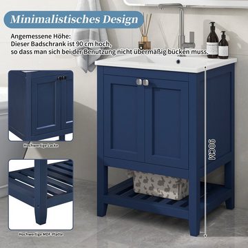 PFCTART Waschbeckenunterschrank Badmöbel Waschtisch mit Unterschrank und Keramik-Waschbecken, 60cm