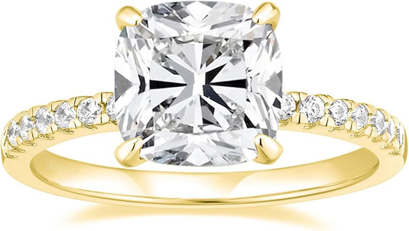 Jumpeak Diamantring Vierzackiger Cushion-Diamantring 14K Weißgold 1.0 CT Labordiamantring, 14K, Antragsring, Geschenk zum Jahrestag, Farbe E, Reinheit VS1