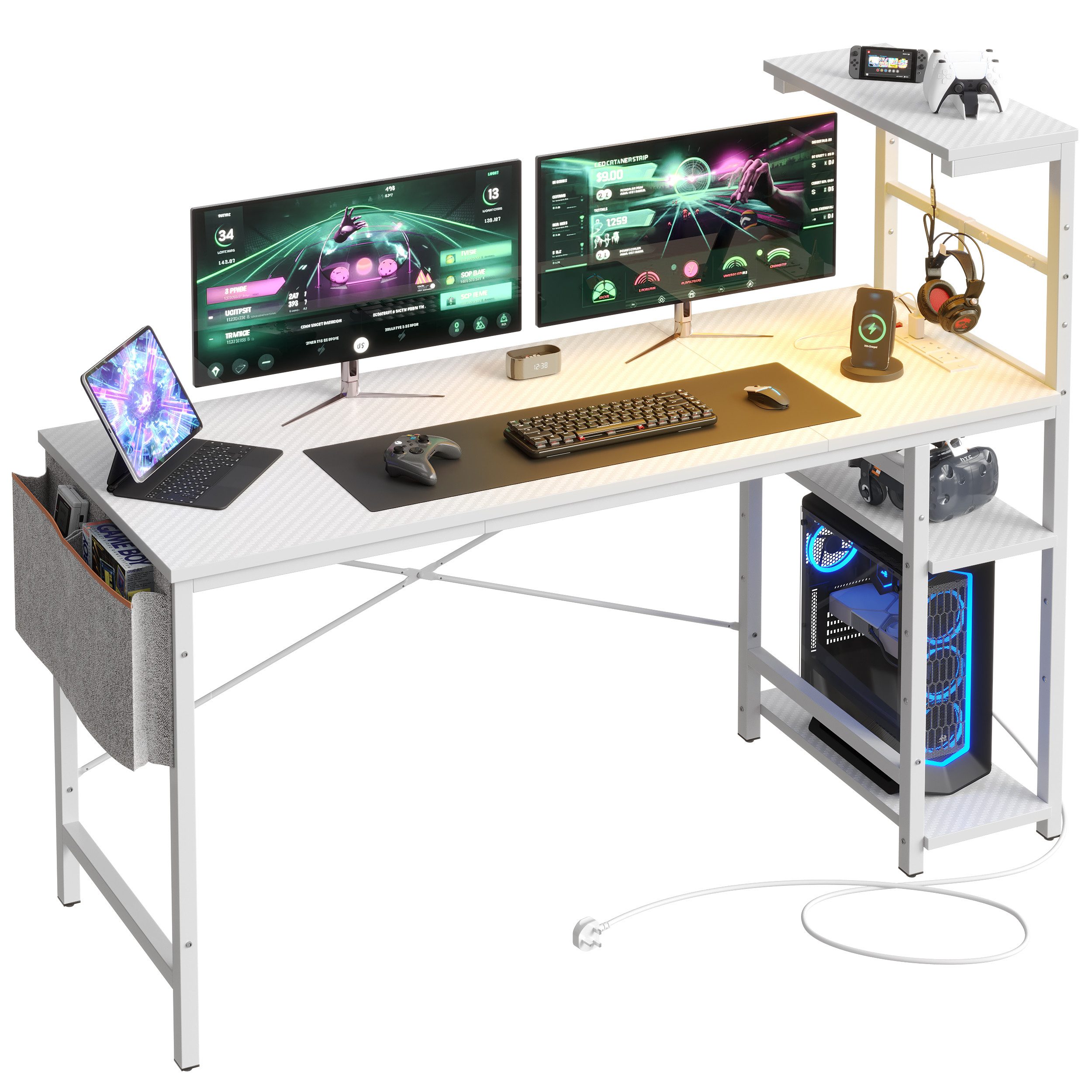 Bestier Computertisch Gamingtisch, Computertisch mit LED & Regal (113/140/1 günstig online kaufen
