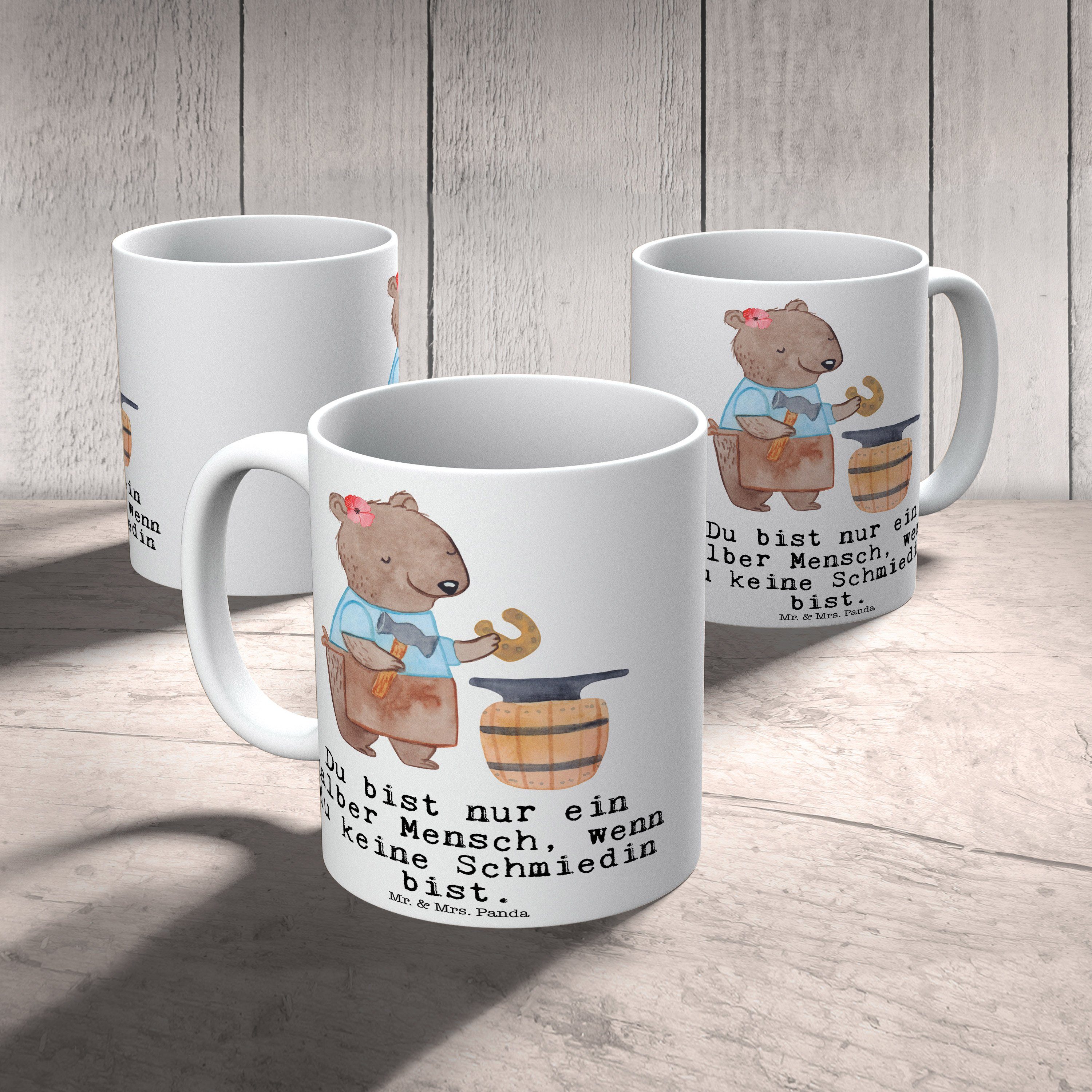 - Mr. Schmiedin Büro & Kaffeebecher, Tasse Keramik Keram, Panda mit Mrs. Weiß Geschenk, Tasse, - Herz