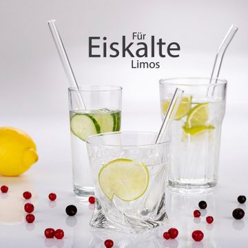 EAZY CASE Trinkhalme 8x Glas Strohhalme für Cocktails Gebogen/Gerade, Trinkhalme für Cocktails Strohhalme wiederverwendbar Gebogen + Gerade