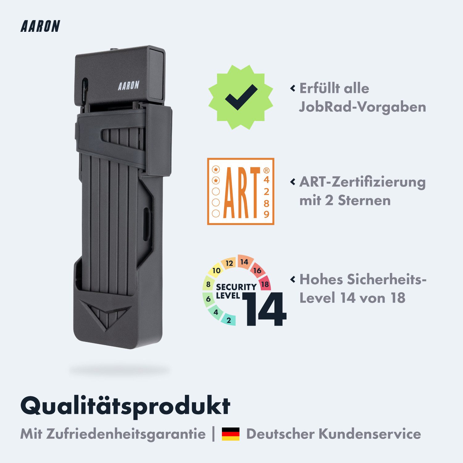 AARON Faltschloss Shield Stufe 14 mit Halterung 100 cm – Faltschloss Fahrrad sicher