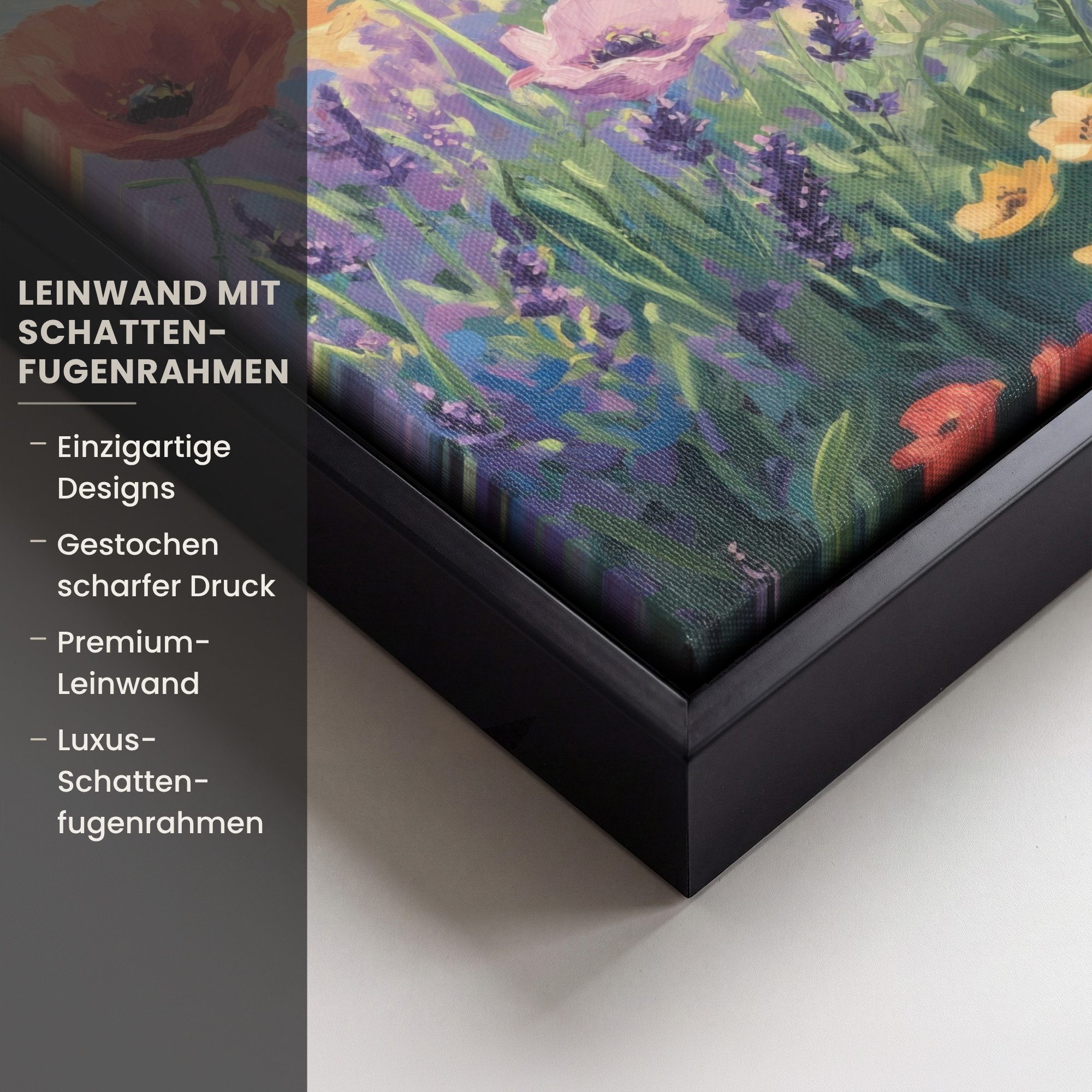 OneMillionCanvasses® Leinwandbild mit Rahmen - Wiese - Blumen - Farbenfroh, Fotodruck (1 St), Leinwand Bilder Klein, Wand Dekoration Aesthetic 20x20cm